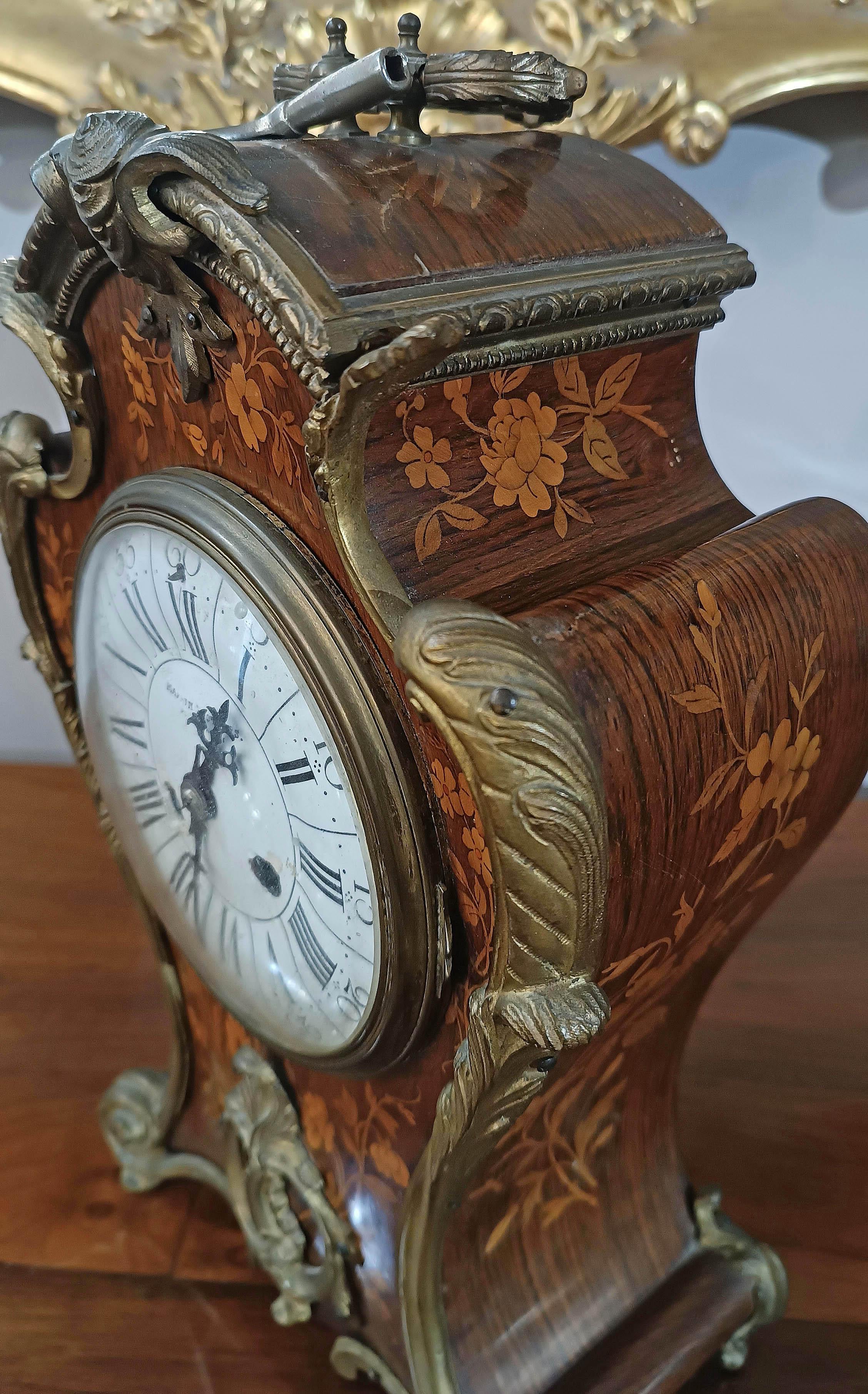 EARLY 19th CENTURY INLAID CLOCK WITH BRONZES For Sale 7