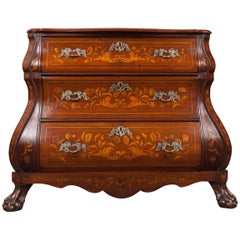 Antique Commode, Chest of Drawers Inlaid Walnut Dutch Bombe early 19th Century