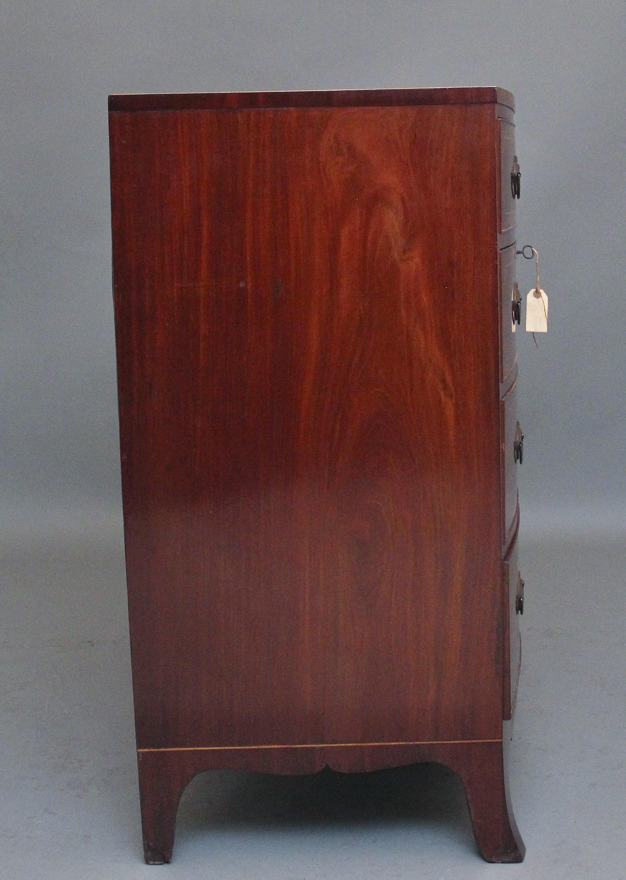 Mahogany Early 19th Century inlaid mahogany bowfront chest of drawers For Sale