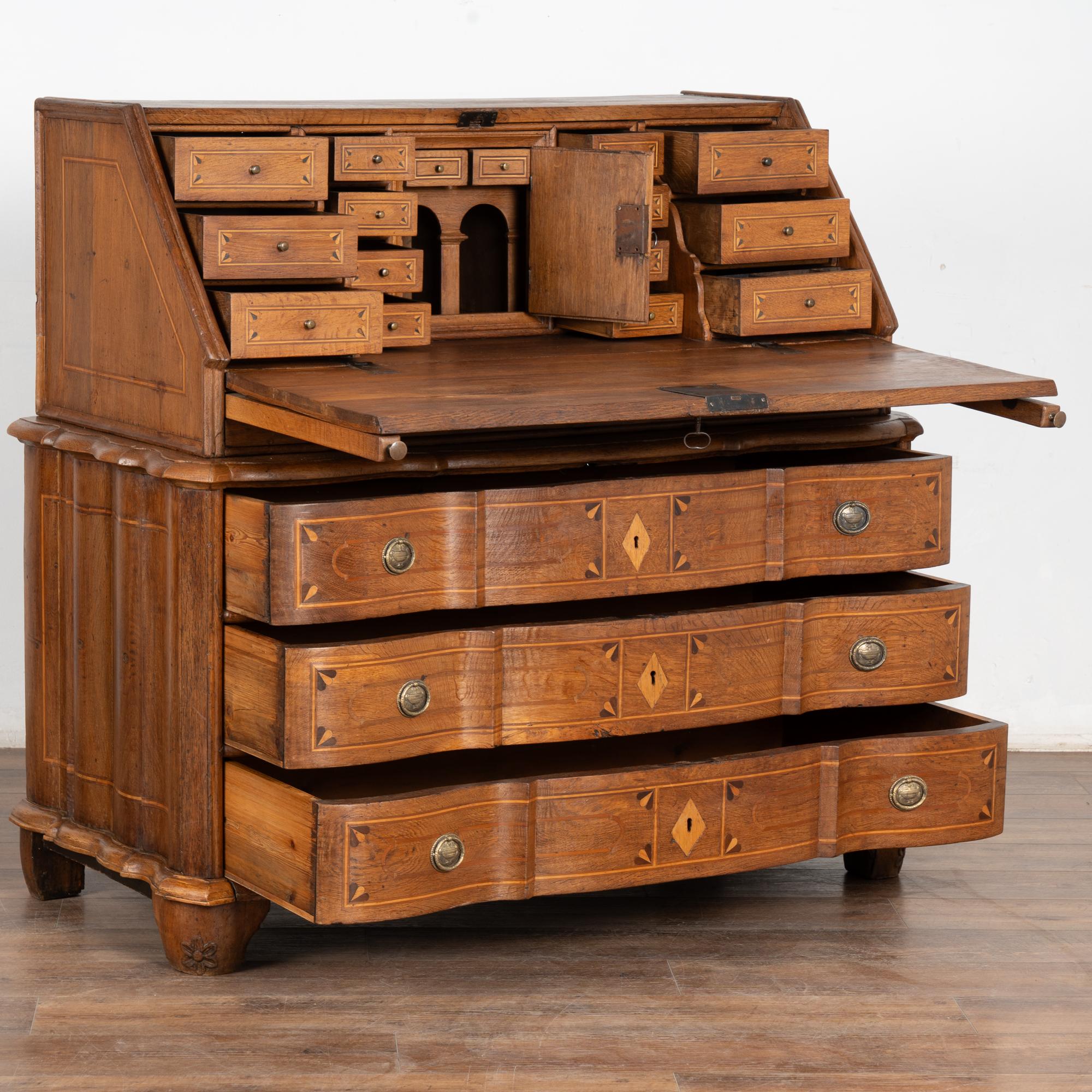 Rococo Early 19th Century Inlaid Oak Secretary Bureau from Denmark For Sale