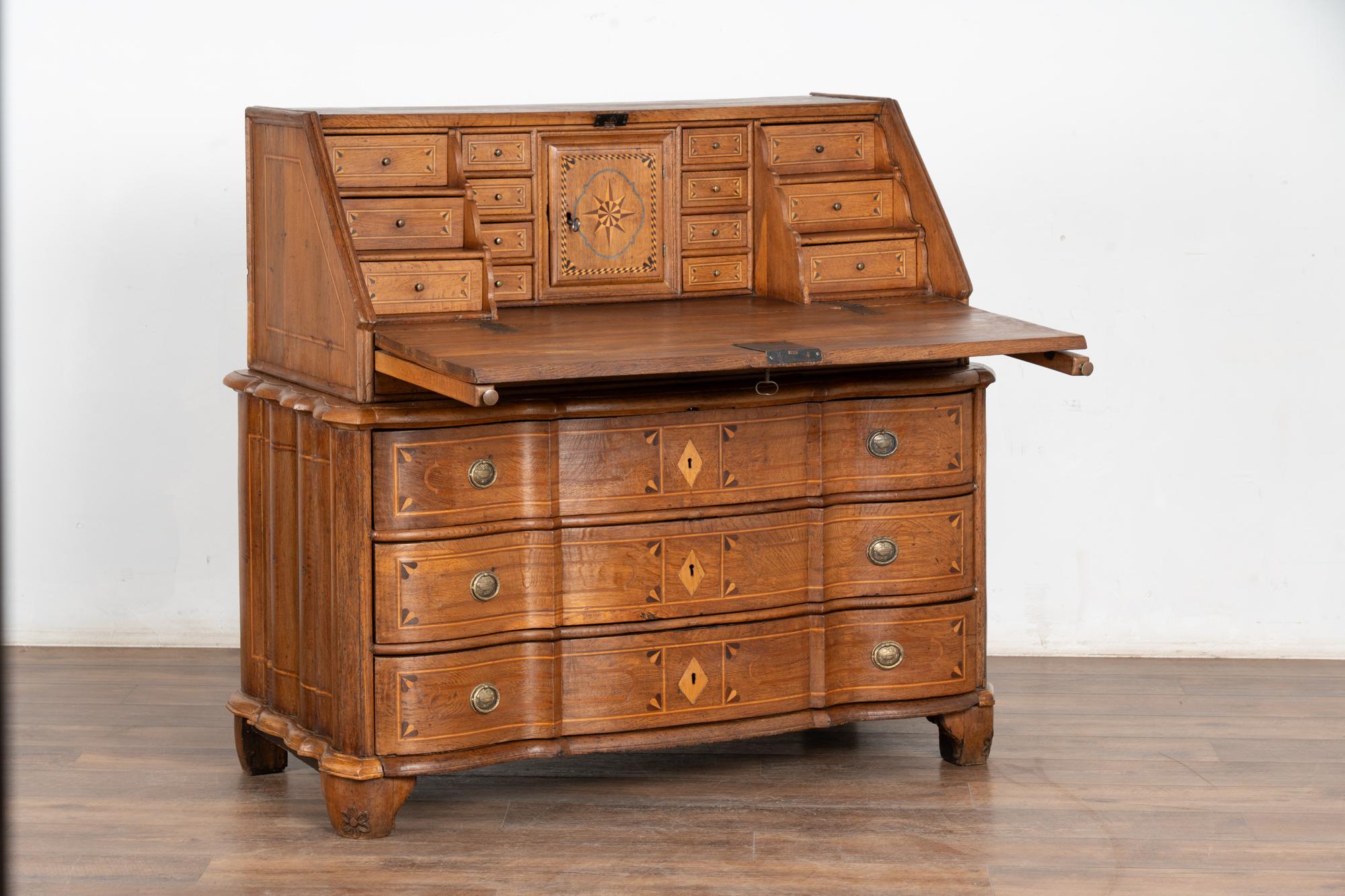 Danish Early 19th Century Inlaid Oak Secretary Bureau from Denmark For Sale