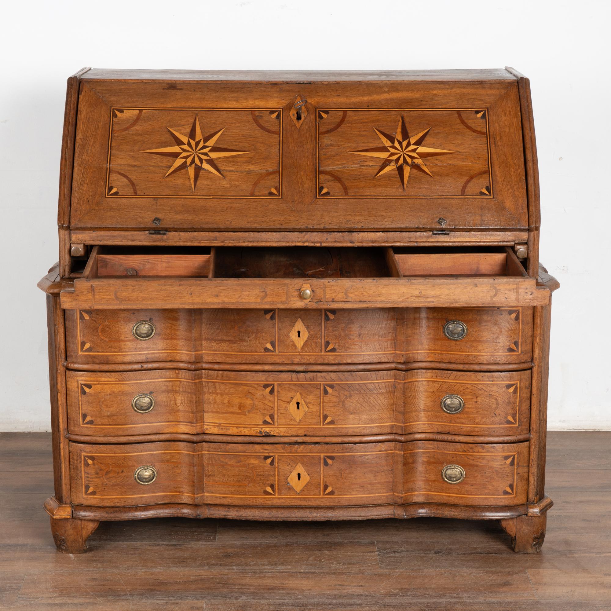 Brass Early 19th Century Inlaid Oak Secretary Bureau from Denmark For Sale
