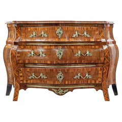 Used Early 19th century inlaid walnut bombe commode