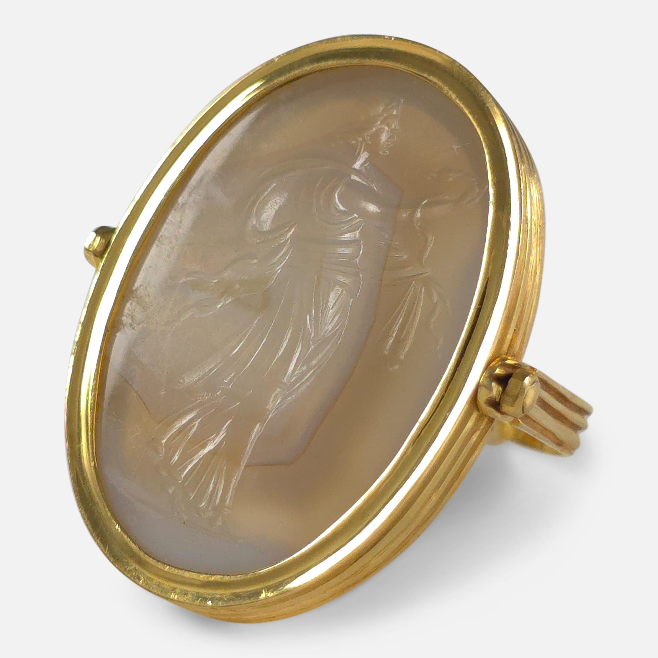 Neoclassical Early 19th Century Intaglio Swivel Ring - Hygieia Engraving For Sale