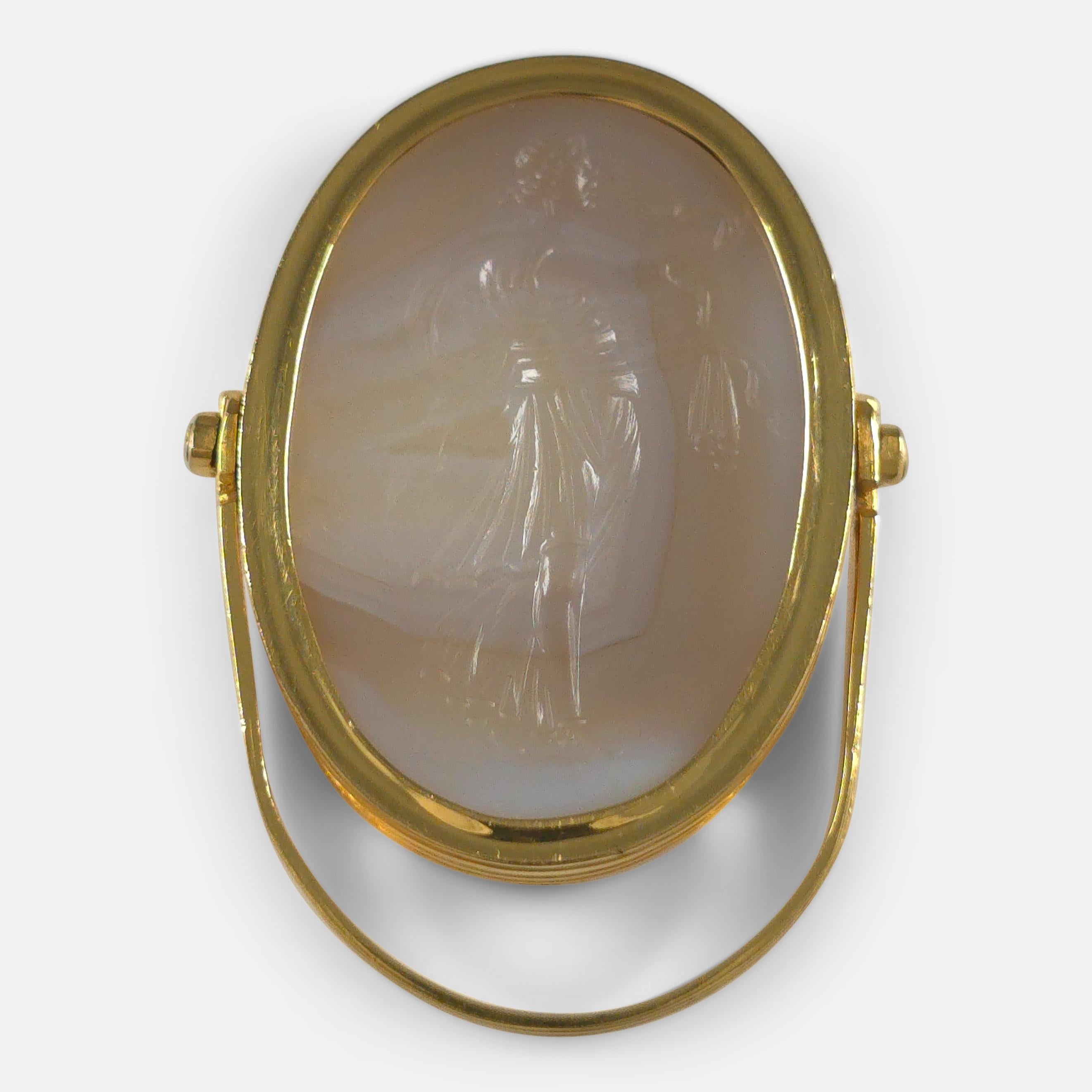 Women's or Men's Early 19th Century Intaglio Swivel Ring - Hygieia Engraving For Sale