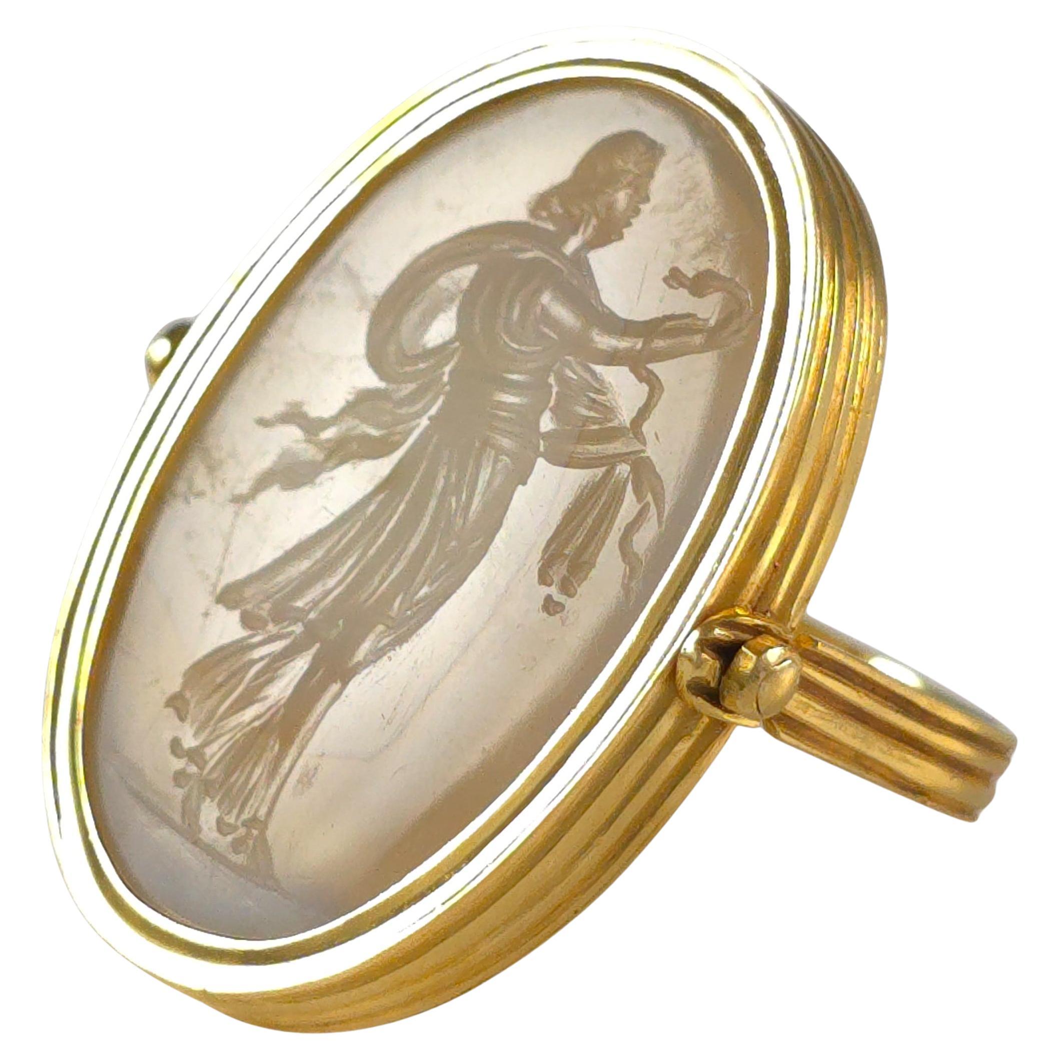 Early 19th Century Intaglio Swivel Ring - Hygieia Engraving For Sale