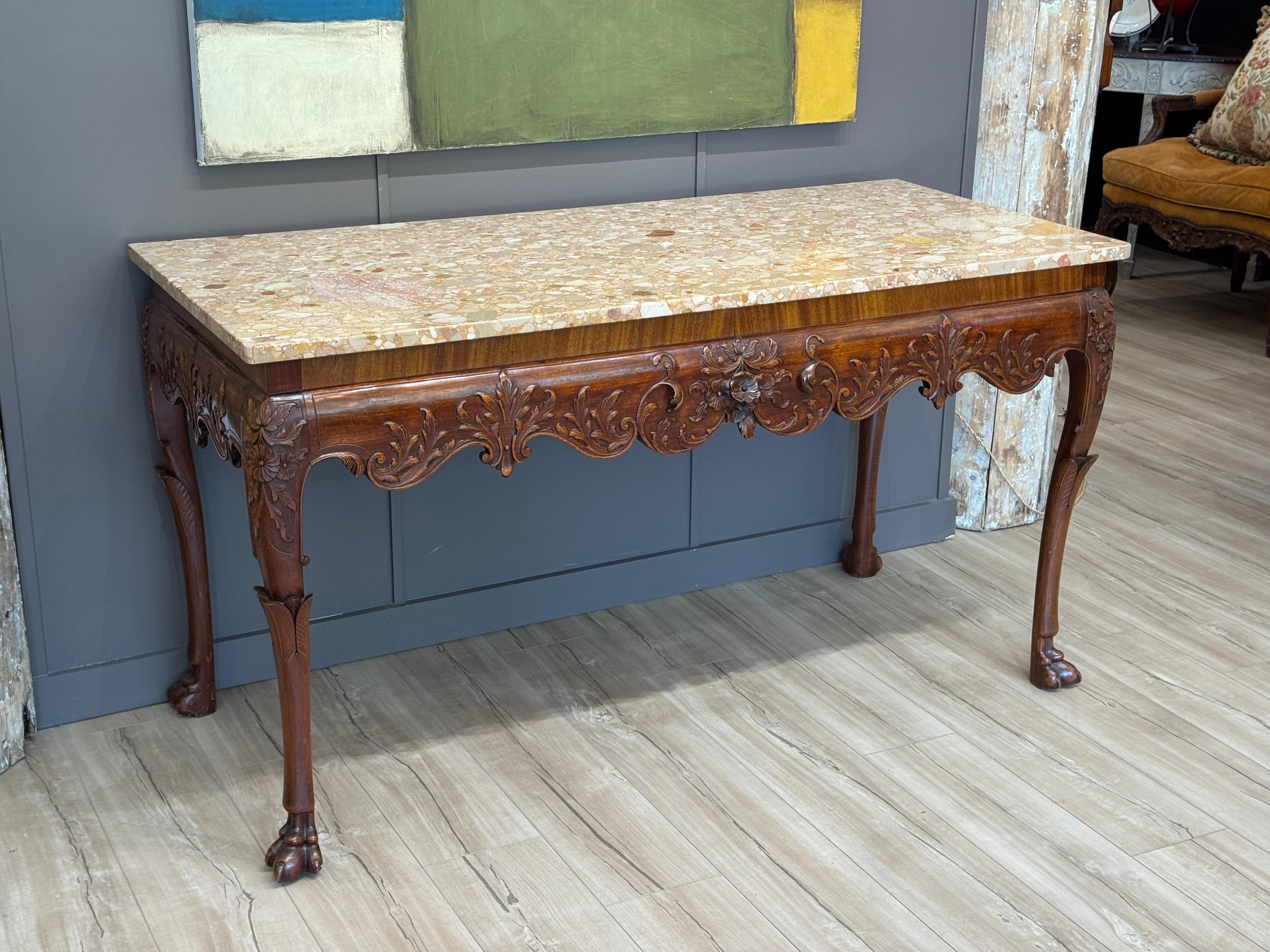Early 19th Century Irish Carved Mahogany Console Table with Marble Top For Sale 1