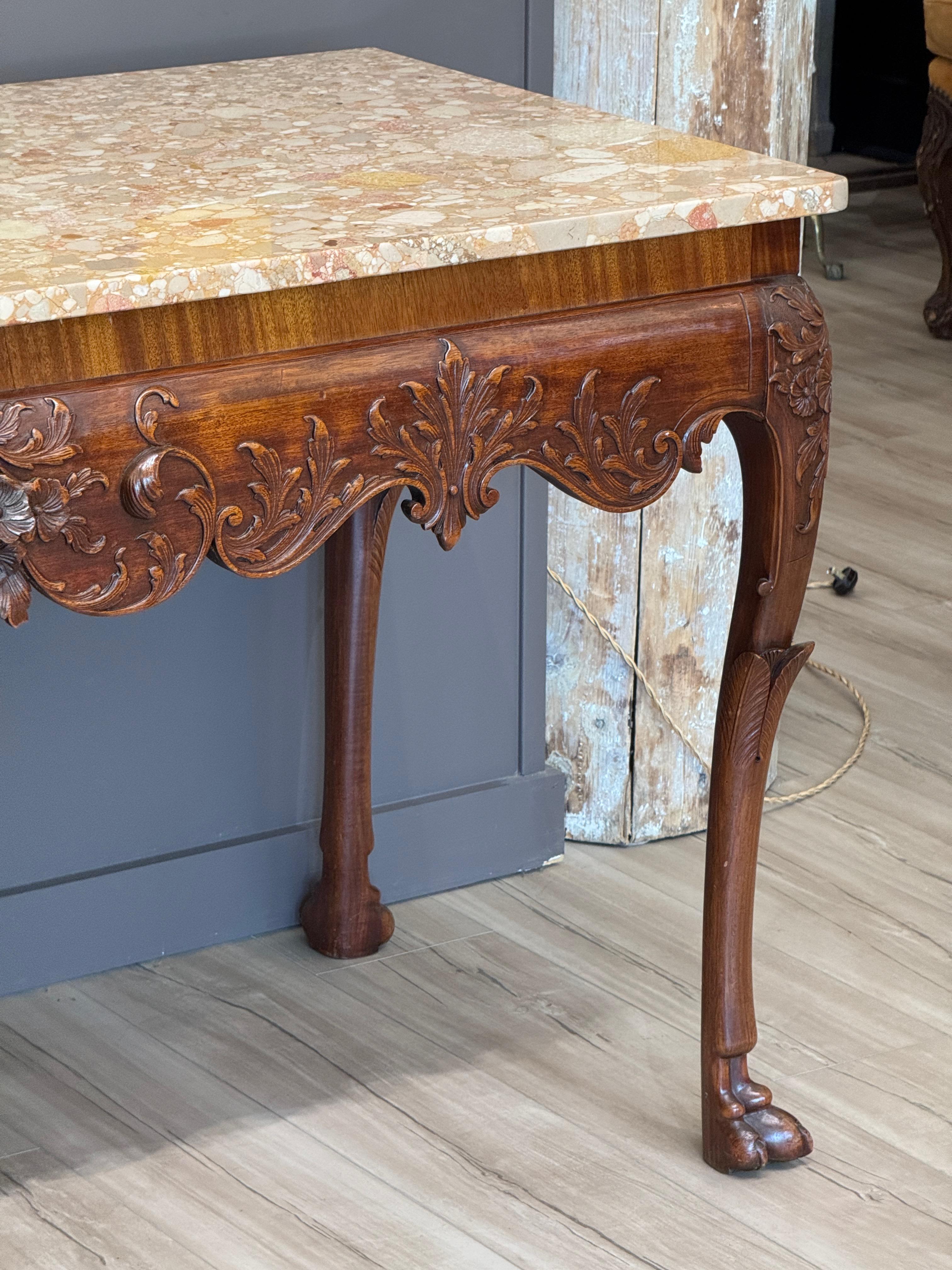 Early 19th Century Irish Carved Mahogany Console Table with Marble Top For Sale 2