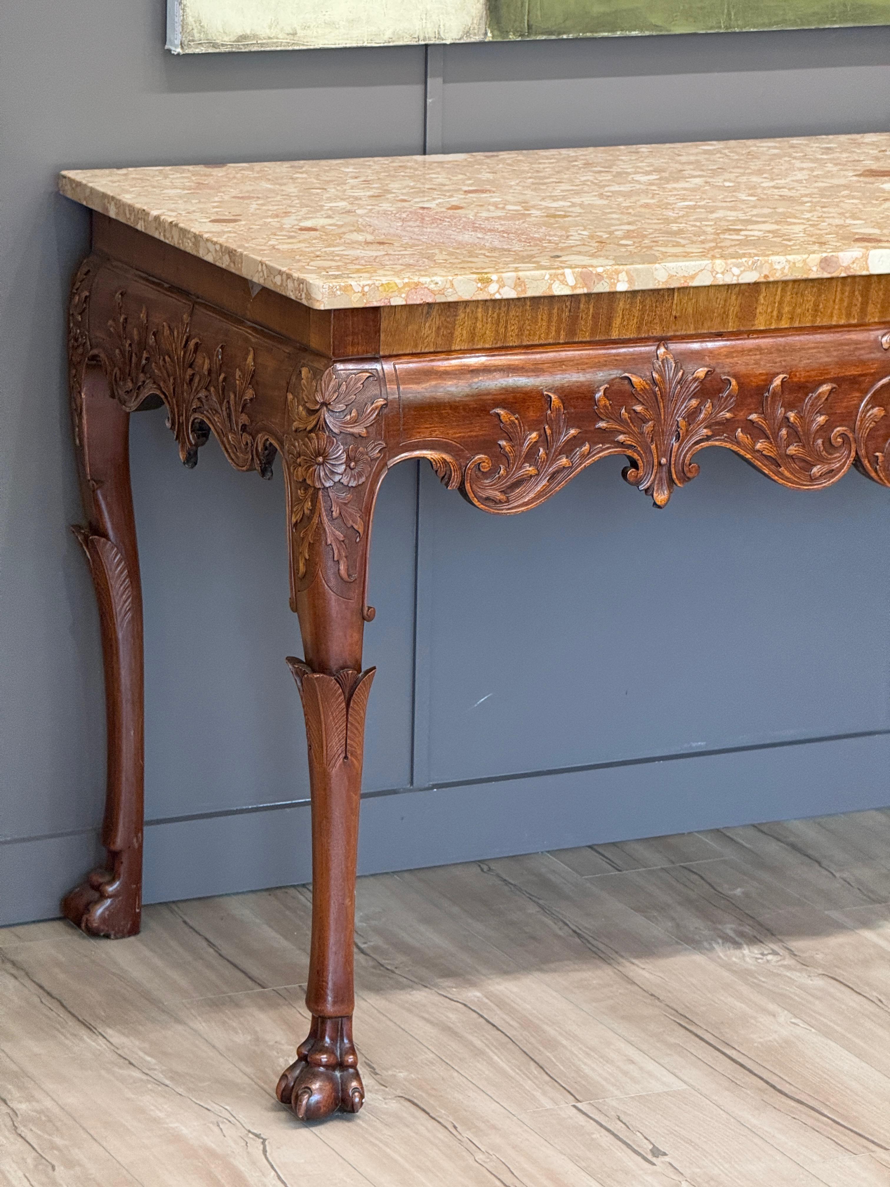 Early 19th Century Irish Carved Mahogany Console Table with Marble Top For Sale 3