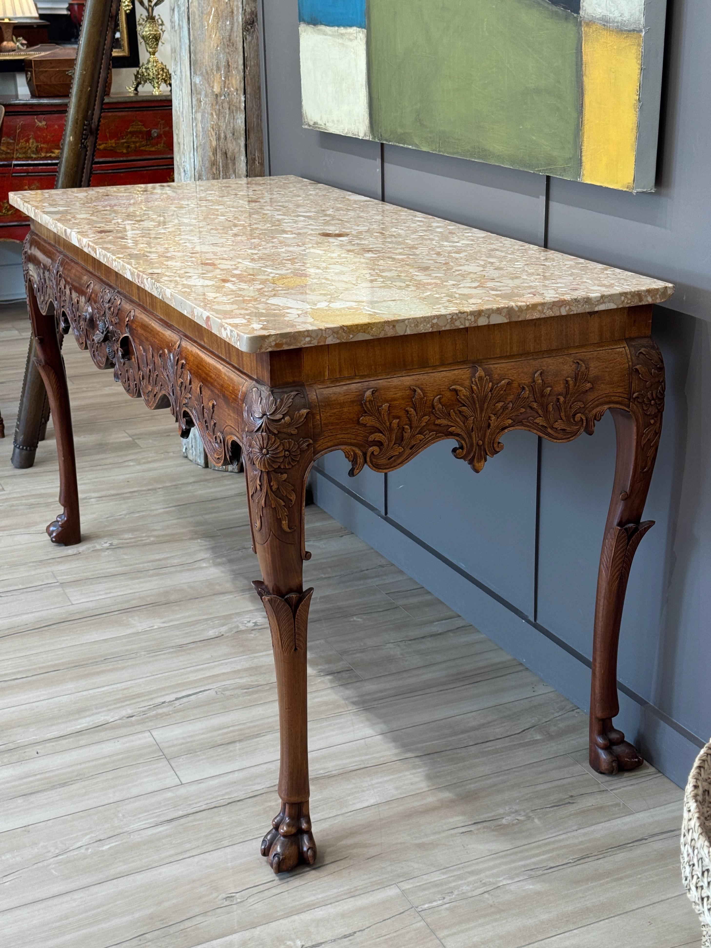 Early 19th Century Irish Carved Mahogany Console Table with Marble Top For Sale 5