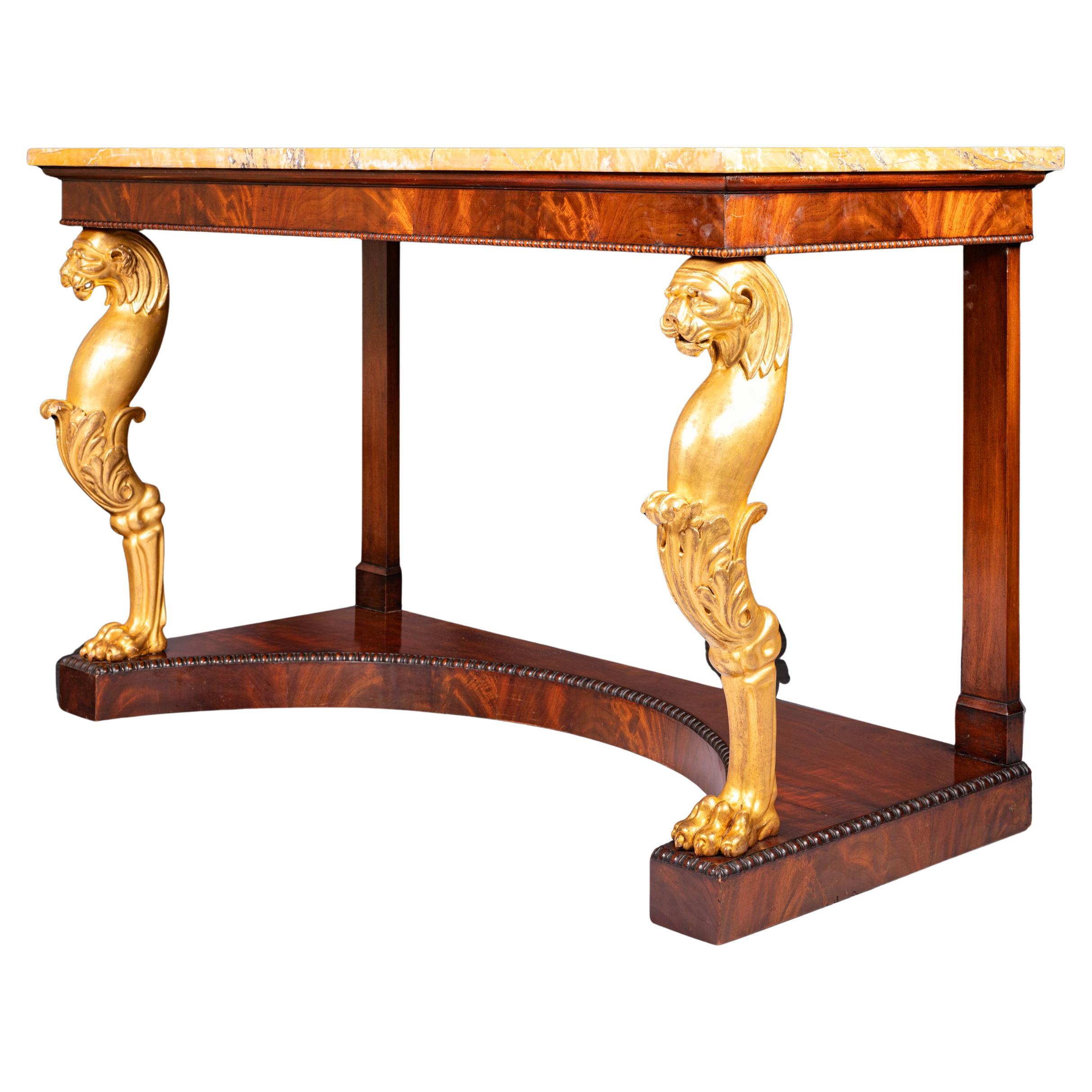 Console / Table d'appoint irlandaise George IV du début du 19e siècle à plateau de marbre de Sienne