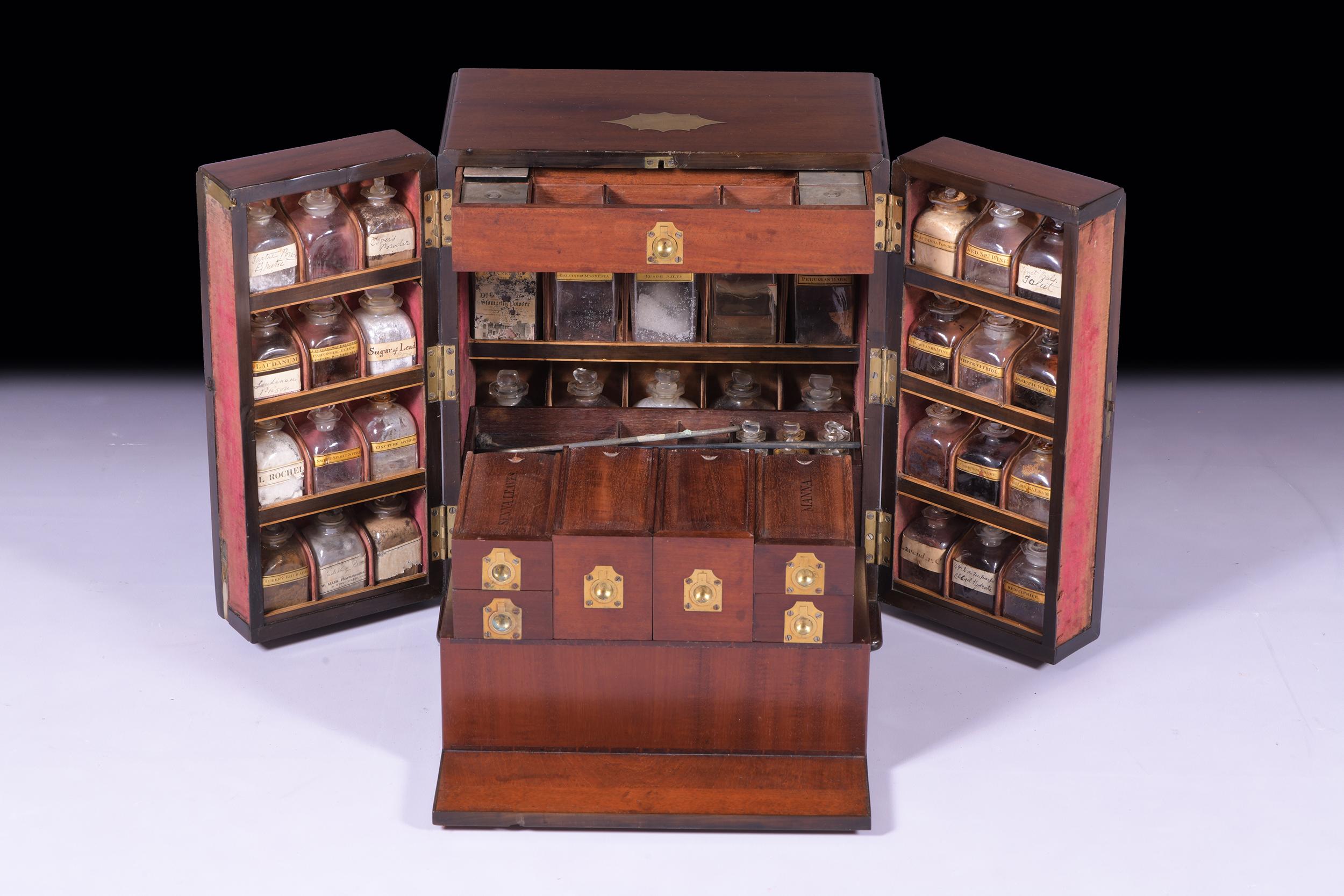 XVIIIe siècle Cabinet d'apothicaire irlandais géorgien du début du 19e siècle avec caisson à médicaments en vente