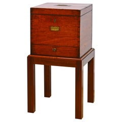 Early 19th Century Irish Mahogany One Drawer Campaign Box on Mahogany Stand