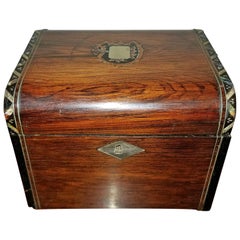 Antique Early 19th Century Irish Mahogany Single Tea Caddy with Armorial Crest