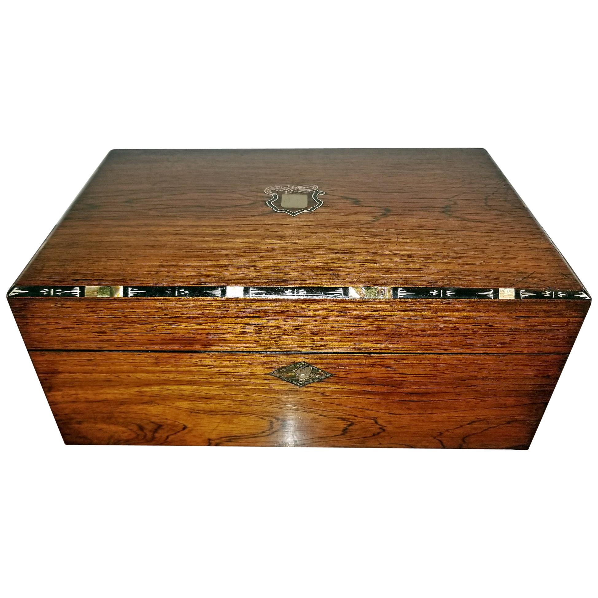 Early 19th Century Irish Mahogany Writing Slope with Armorial Crest