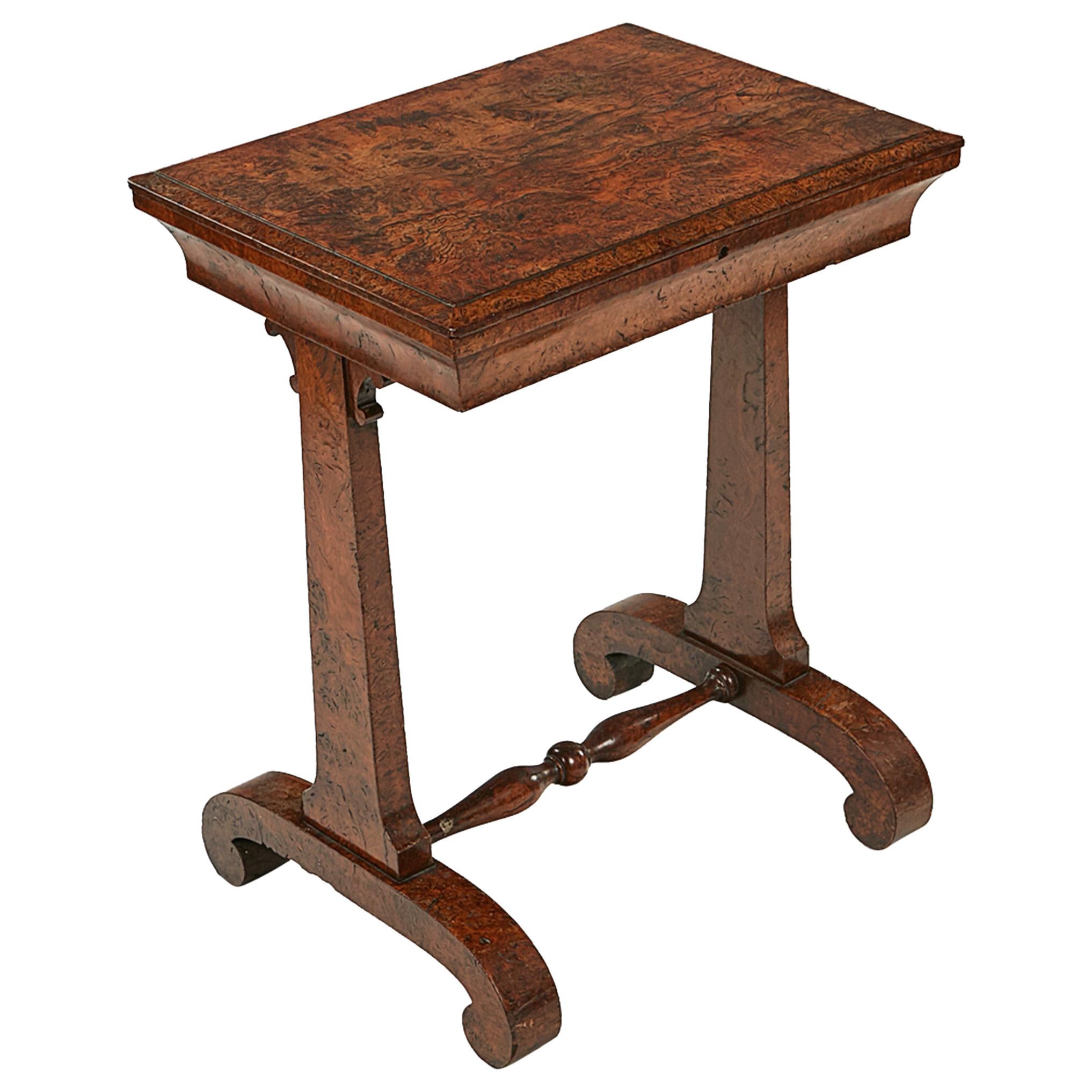 Early 19th Century Irish Regency Burr Elm Work Table For Sale