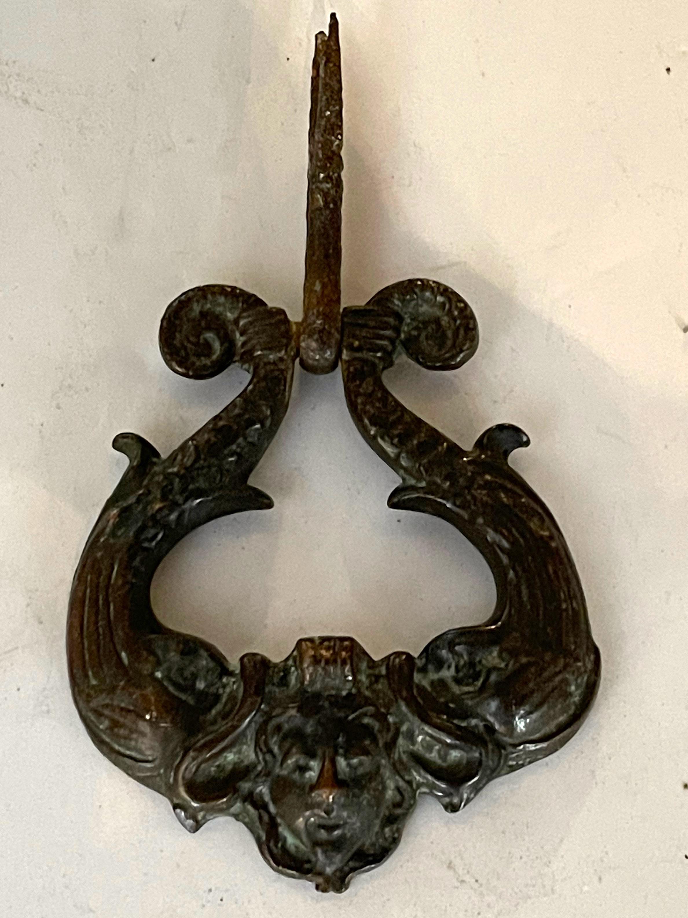 French Early 19th Century Iron Dolphin Door Knocker For Sale