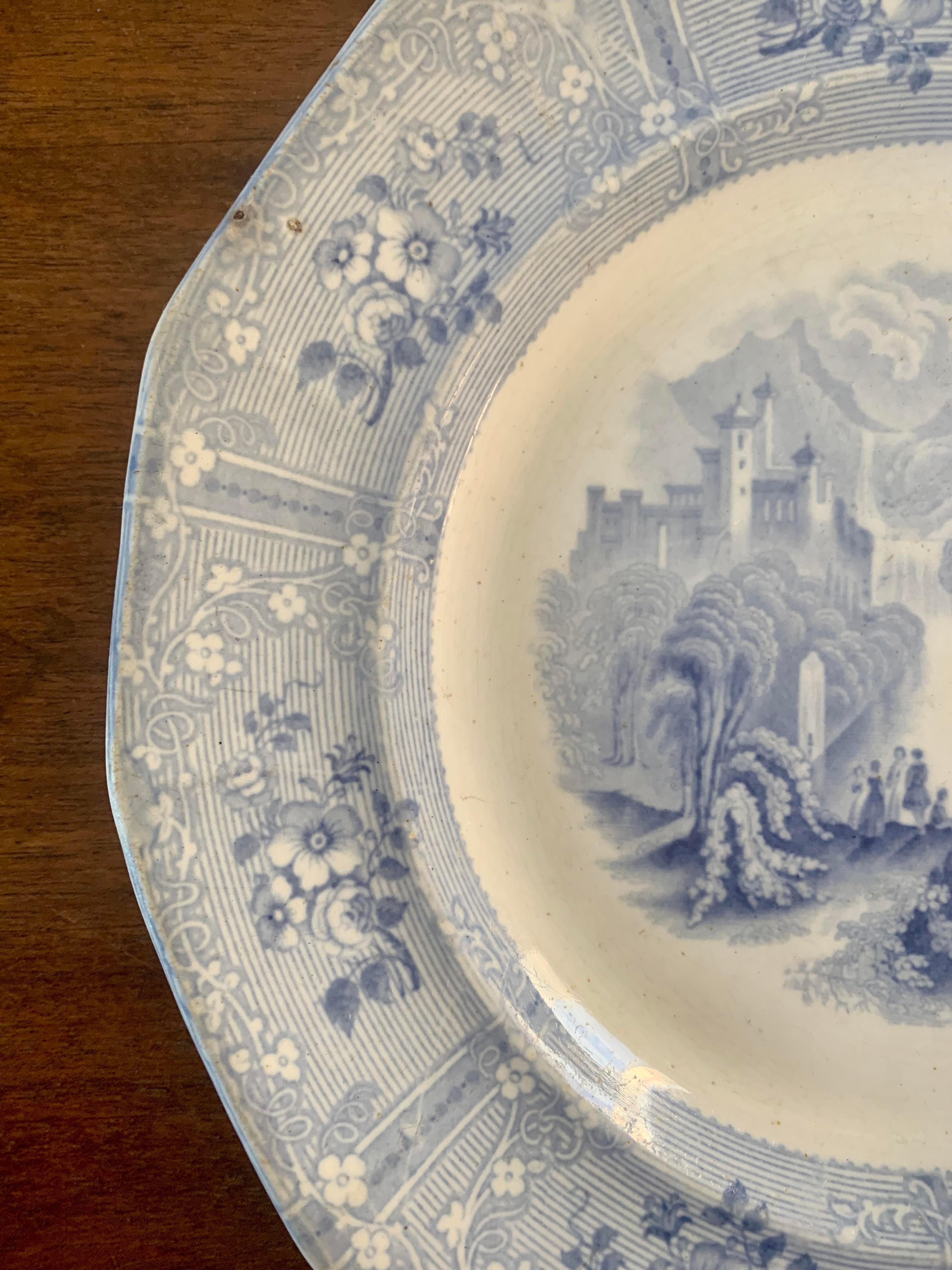 A gorgeous antique blue and white ironstone transfer ware plate.

England, Early 19th Century.

Measures: 9.25