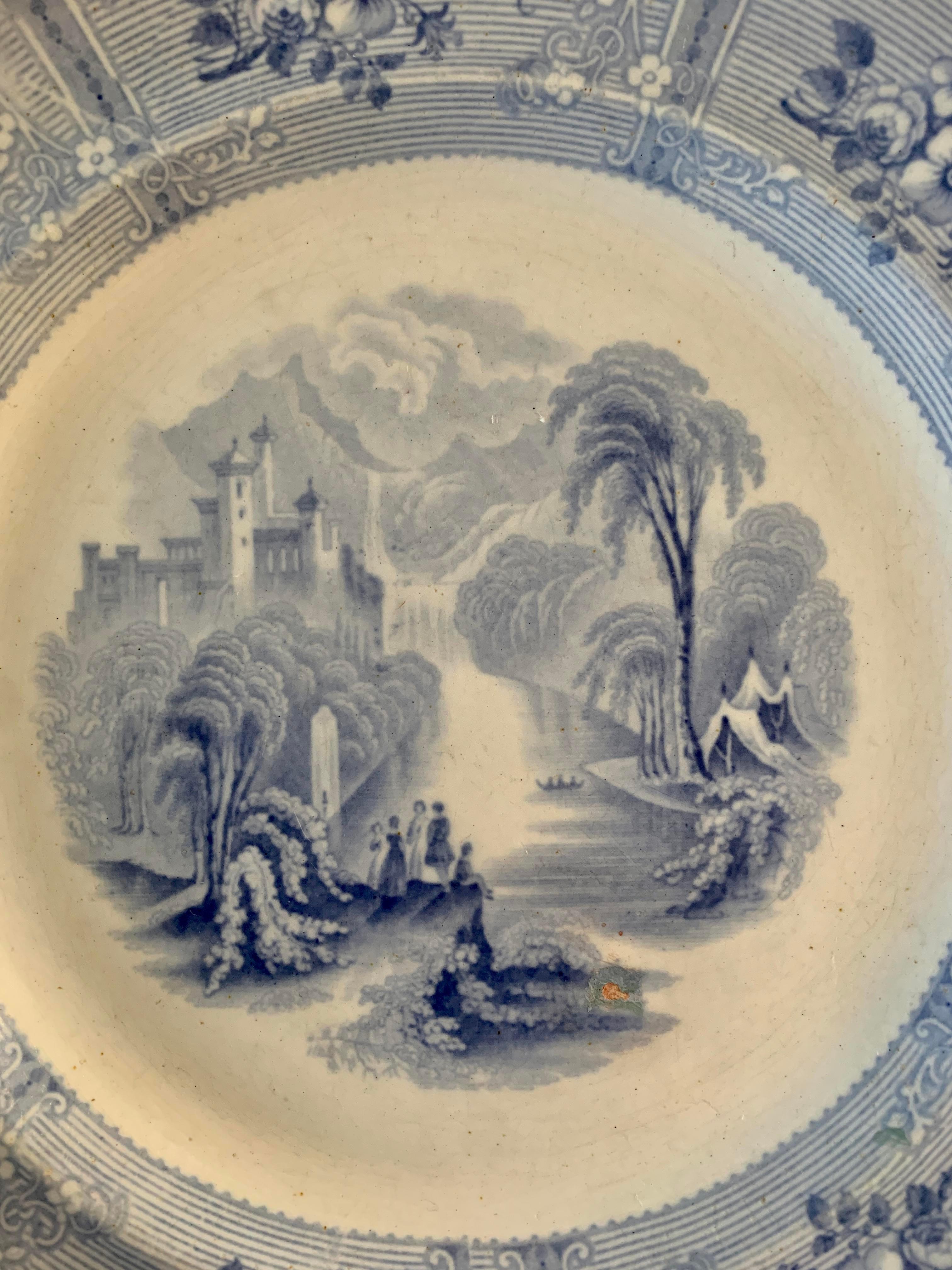 Country Early 19th Century Ironstone Blue and White Transferware Plate