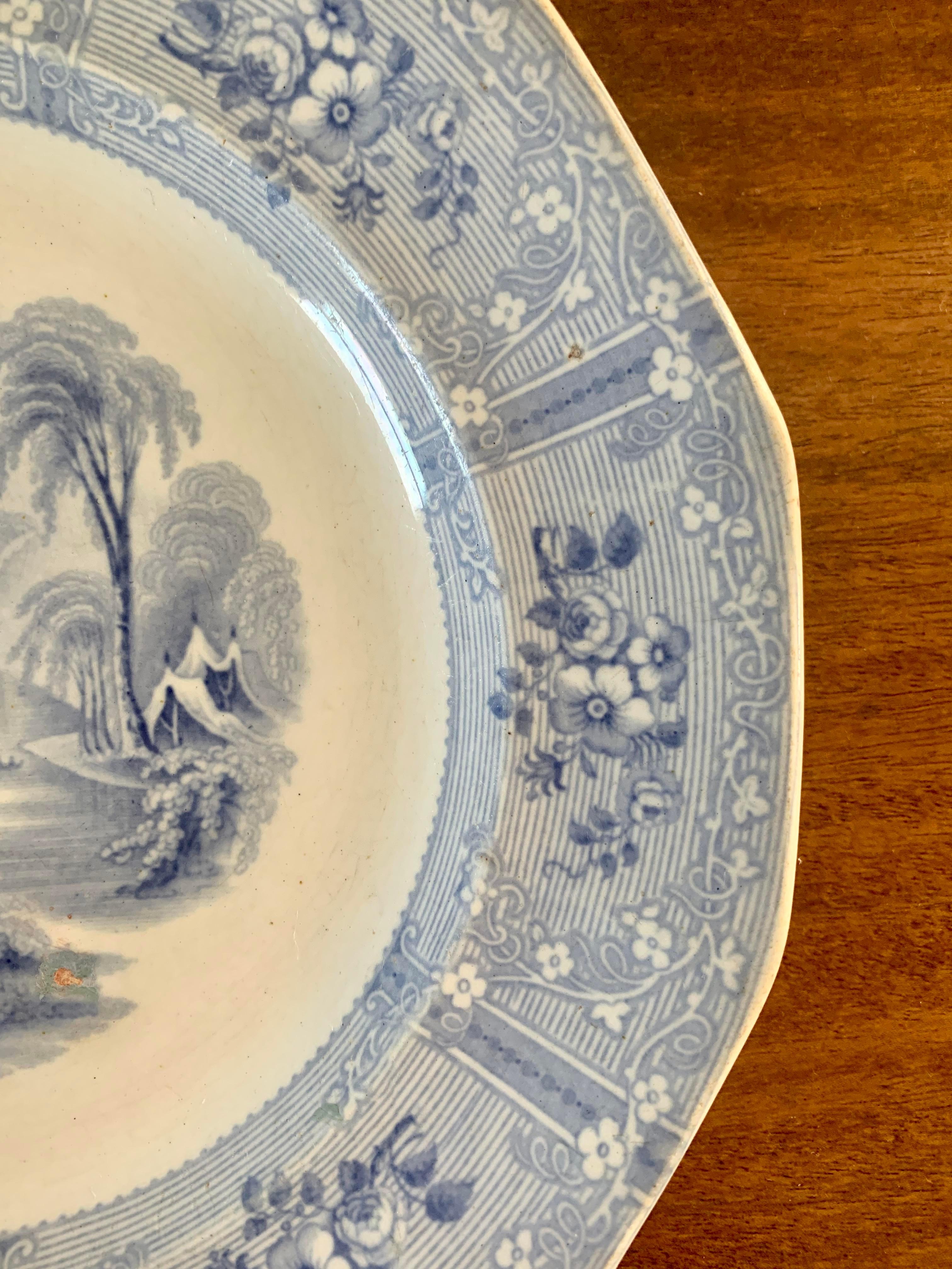 English Early 19th Century Ironstone Blue and White Transferware Plate