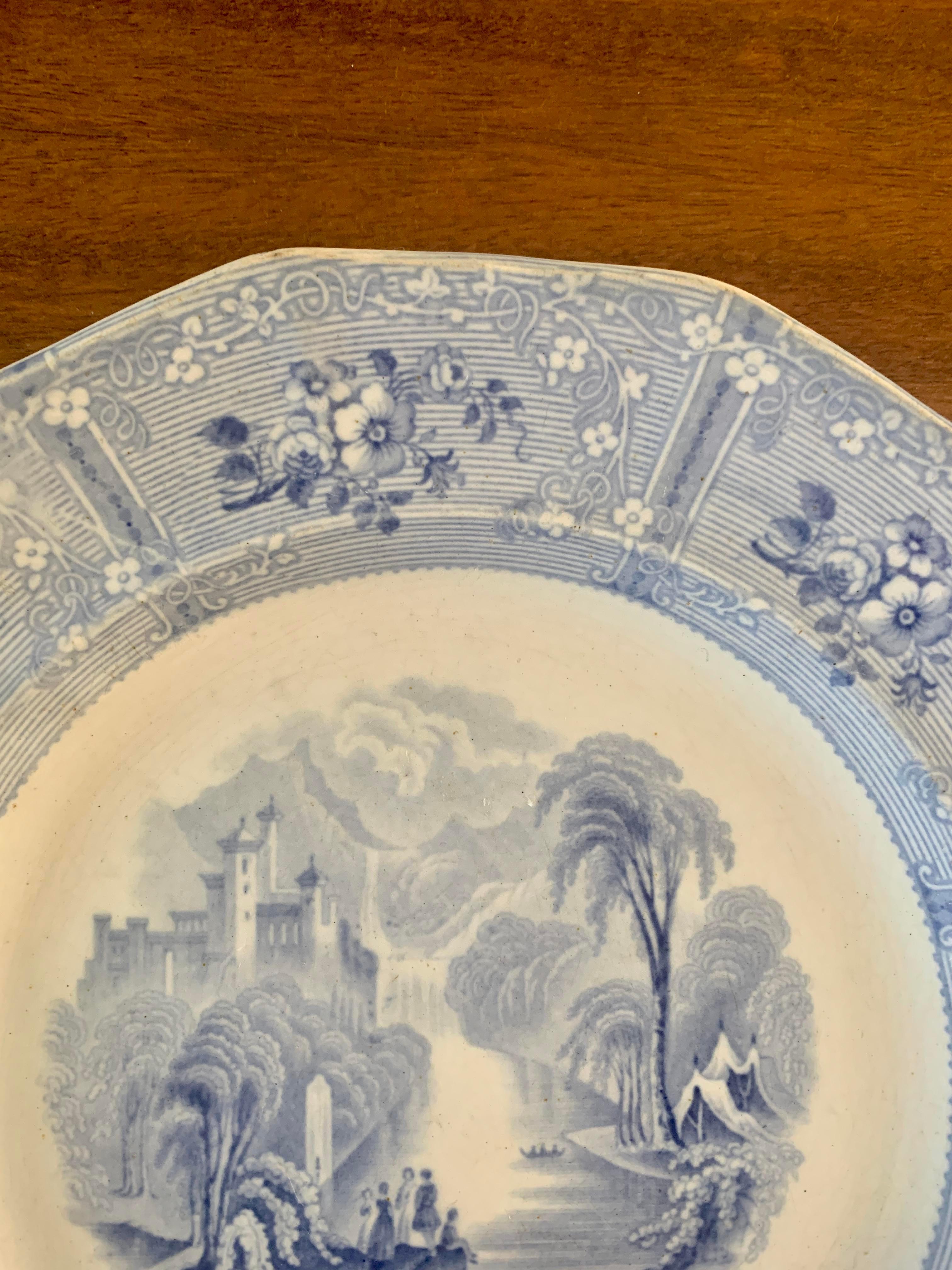 Early 19th Century Ironstone Blue and White Transferware Plate In Good Condition In Elkhart, IN