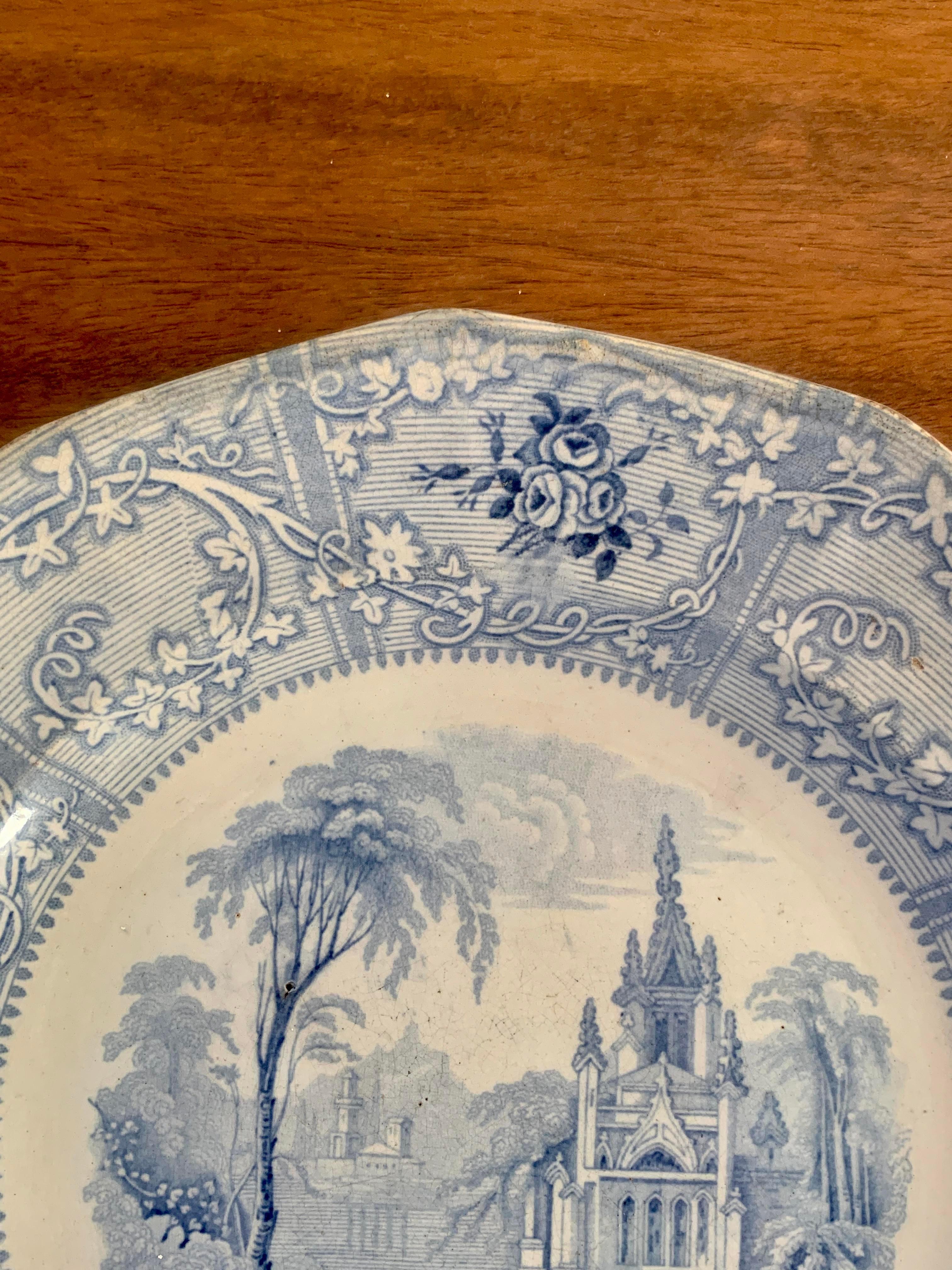 Early 19th Century Ironstone Blue and White Transferware Plate In Good Condition For Sale In Elkhart, IN