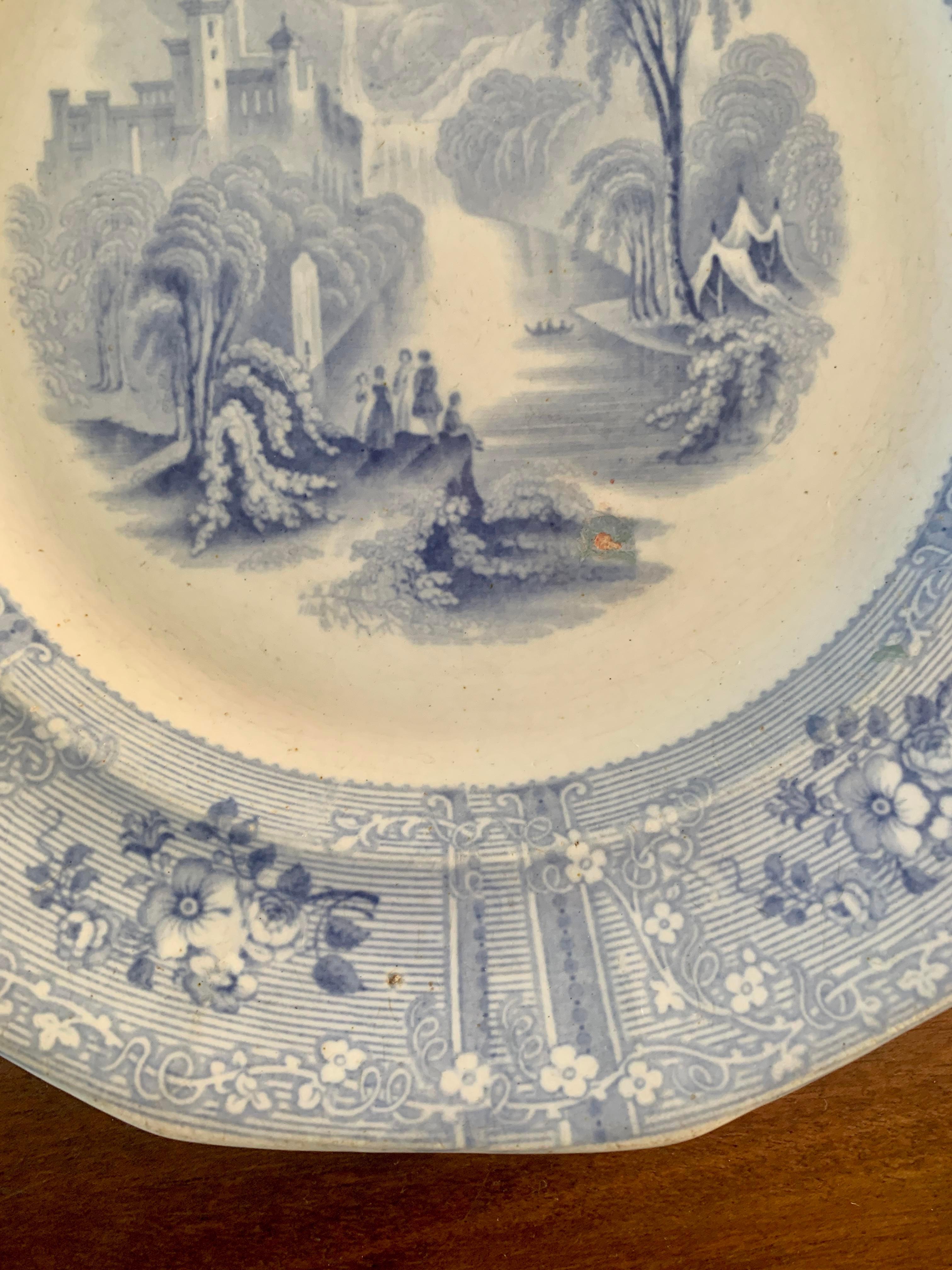 Ceramic Early 19th Century Ironstone Blue and White Transferware Plate