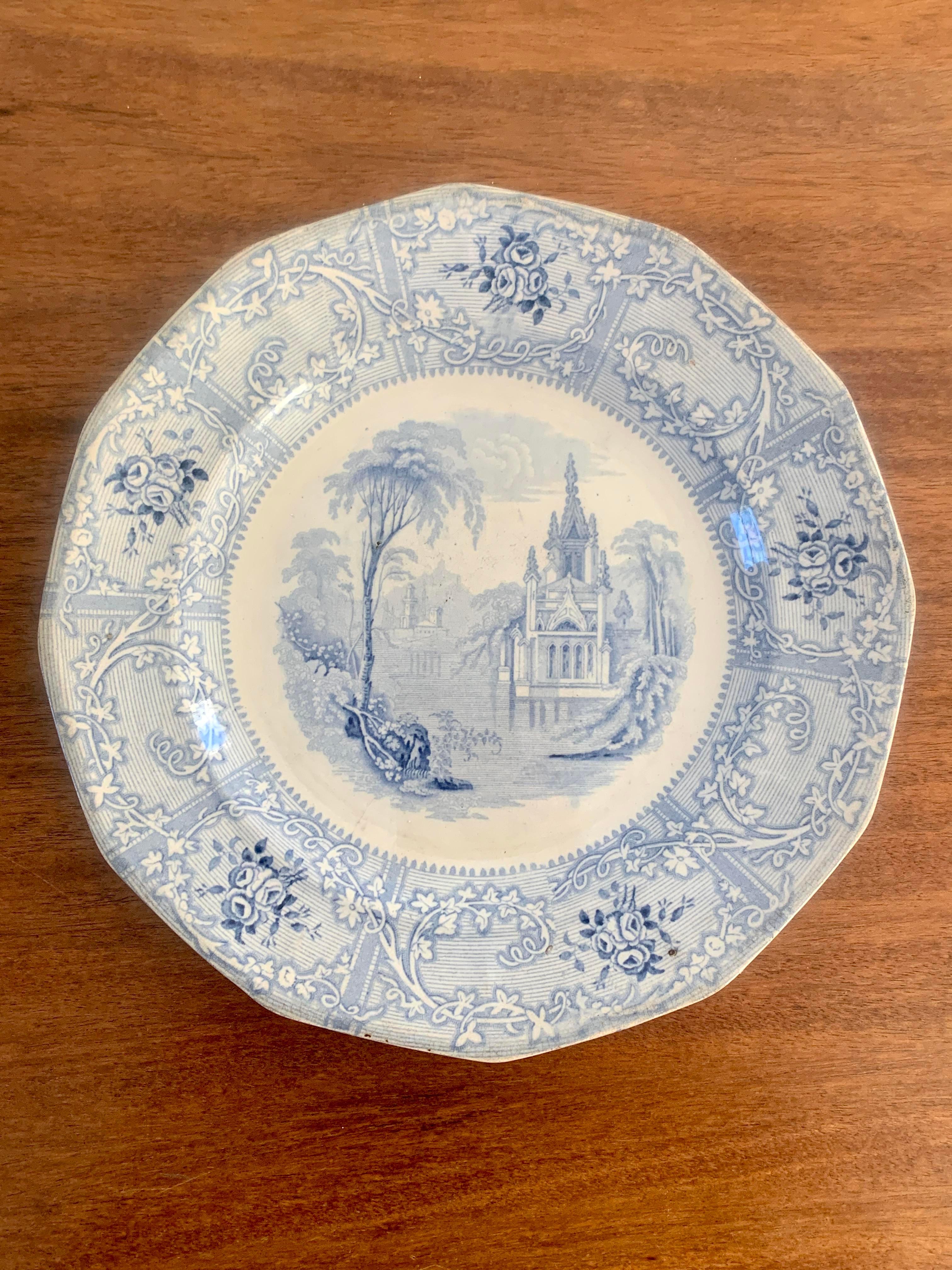 Early 19th Century Ironstone Blue and White Transferware Plate For Sale 3