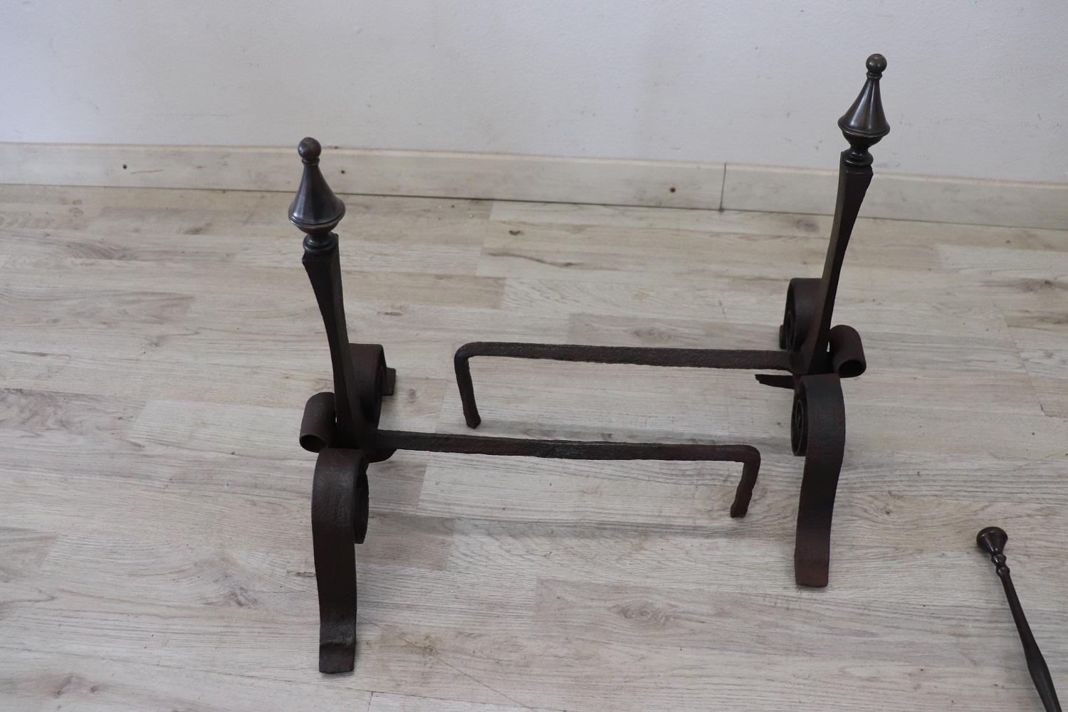 Early 19th Century Italian Antique Iron Fireplace Tool Set For Sale 8