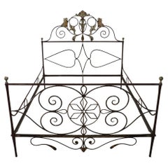 Early 19th Century Italian Vintage Iron Large Single Bed with Hand Paintings