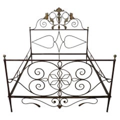 Early 19th Century Italian Antique Iron Large Single Bed with Hand Paintings