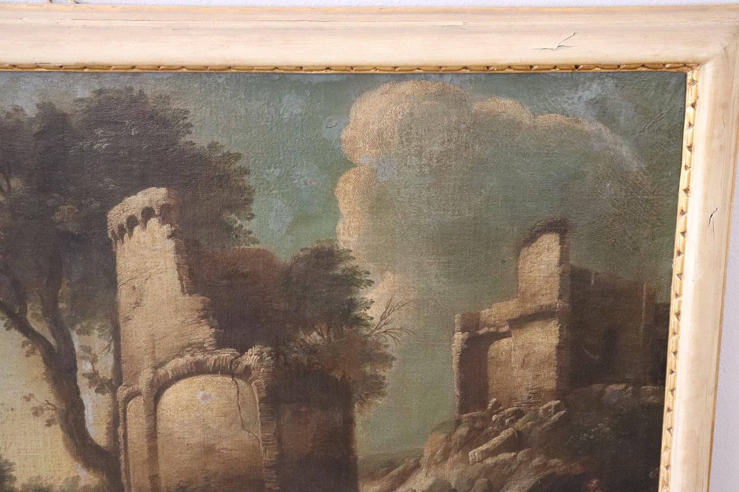 Early 19th Century Italian Antique Large Oil on Canvas Painting River Landscape In Good Condition In Casale Monferrato, IT