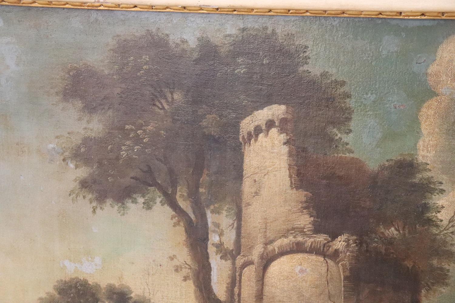 Early 19th Century Italian Antique Large Oil on Canvas Painting River Landscape 2