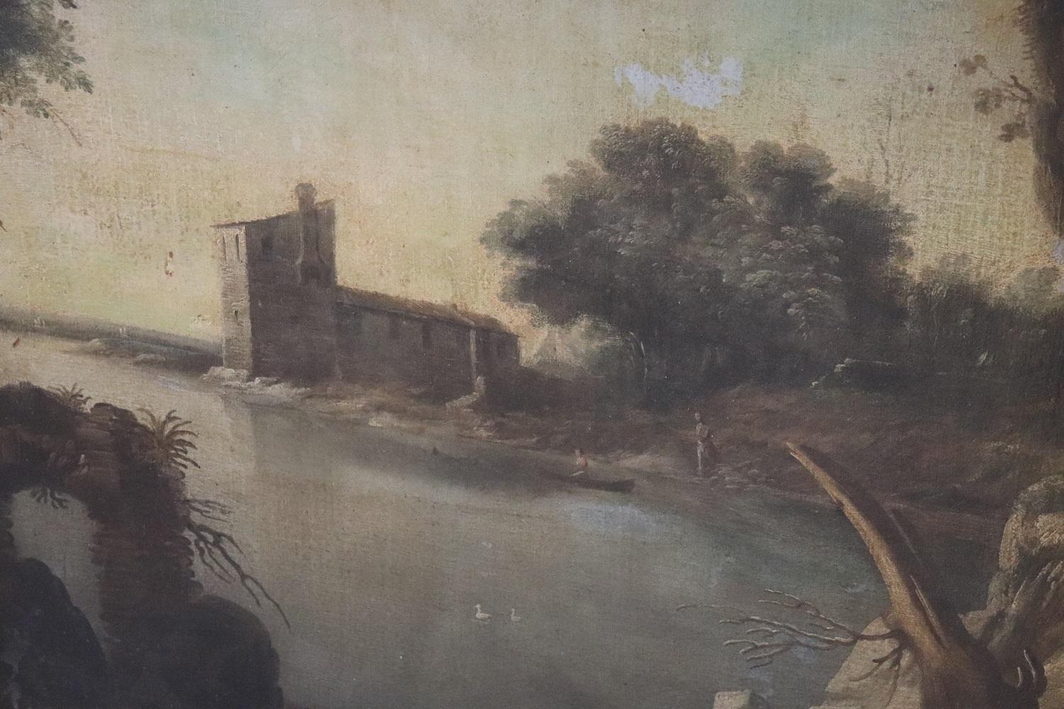 Early 19th Century Italian Antique Large Oil on Canvas Painting River Landscape 3