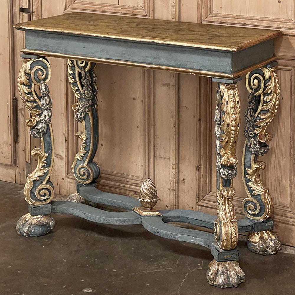 Hand-Carved Early 19th Century Italian Baroque Faux-Painted Console For Sale