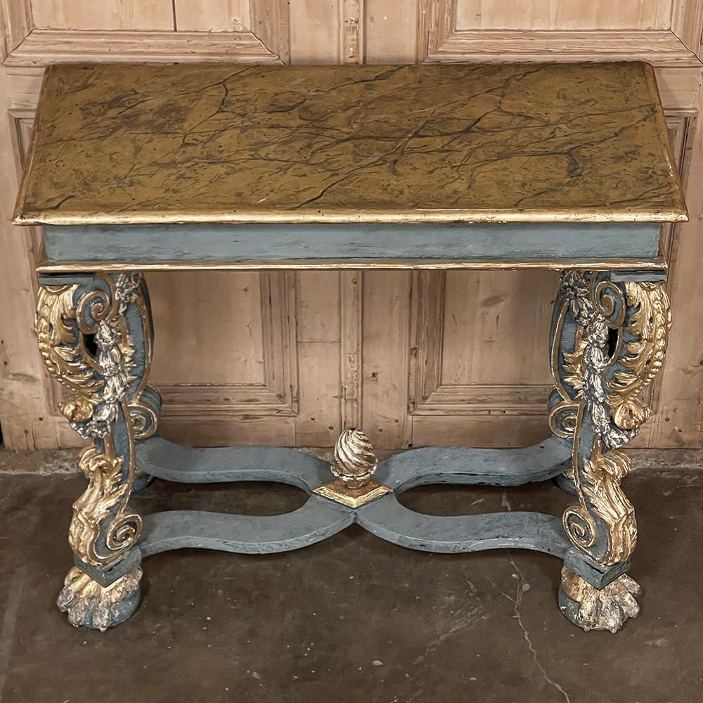 Sculpté à la main Console baroque italienne du début du 19e siècle peinte en fausses couleurs en vente