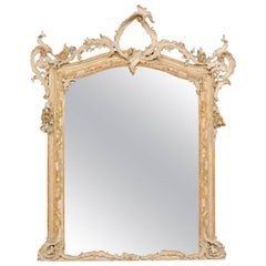 Antique Early 19th Century Italian Baroque Style Grand Scale Mirror with Carved Foliage