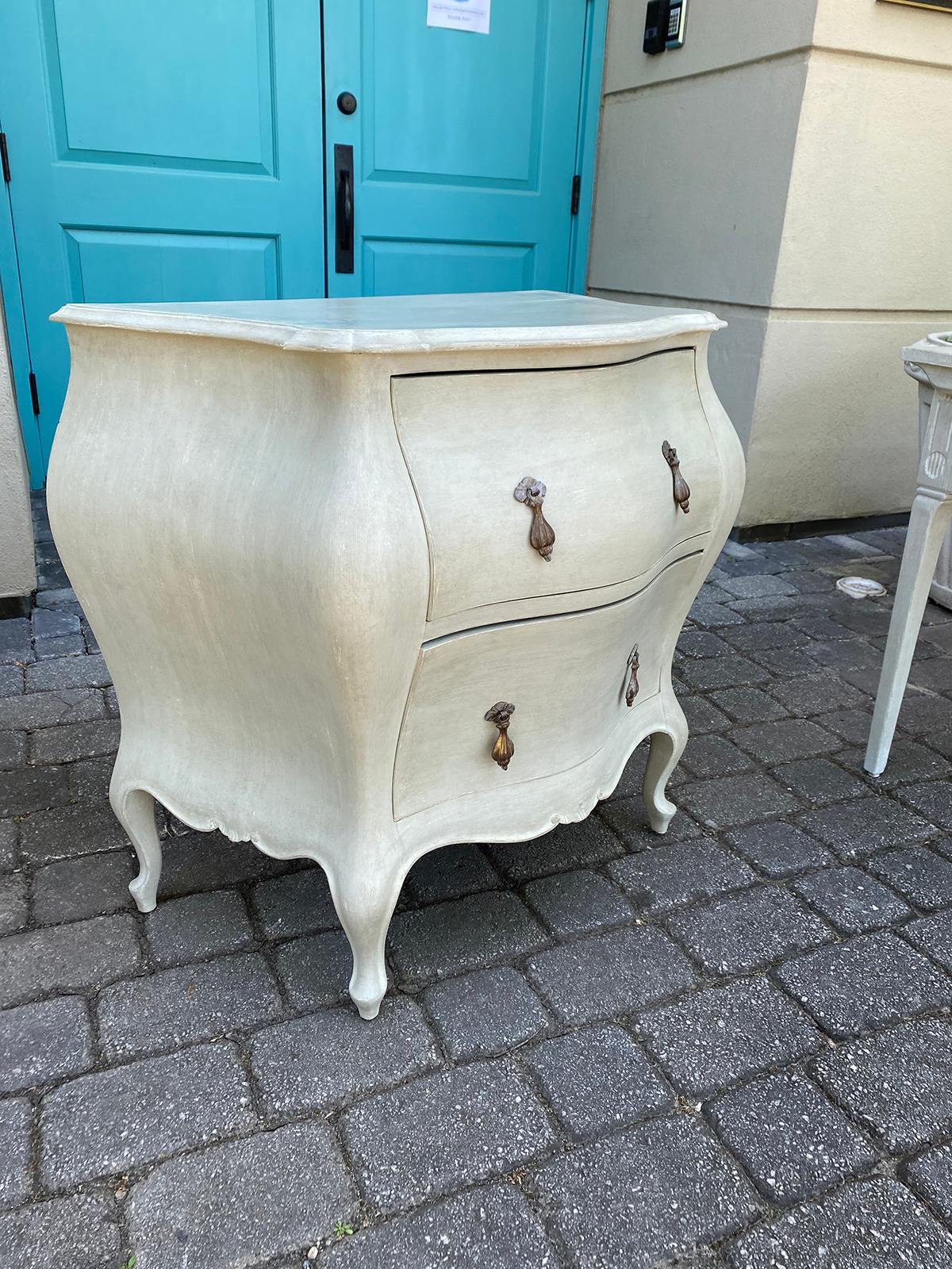 Wood Early 19th Century Italian Bombe Painted 2 Drawer Bedside Commode, Custom Finish For Sale