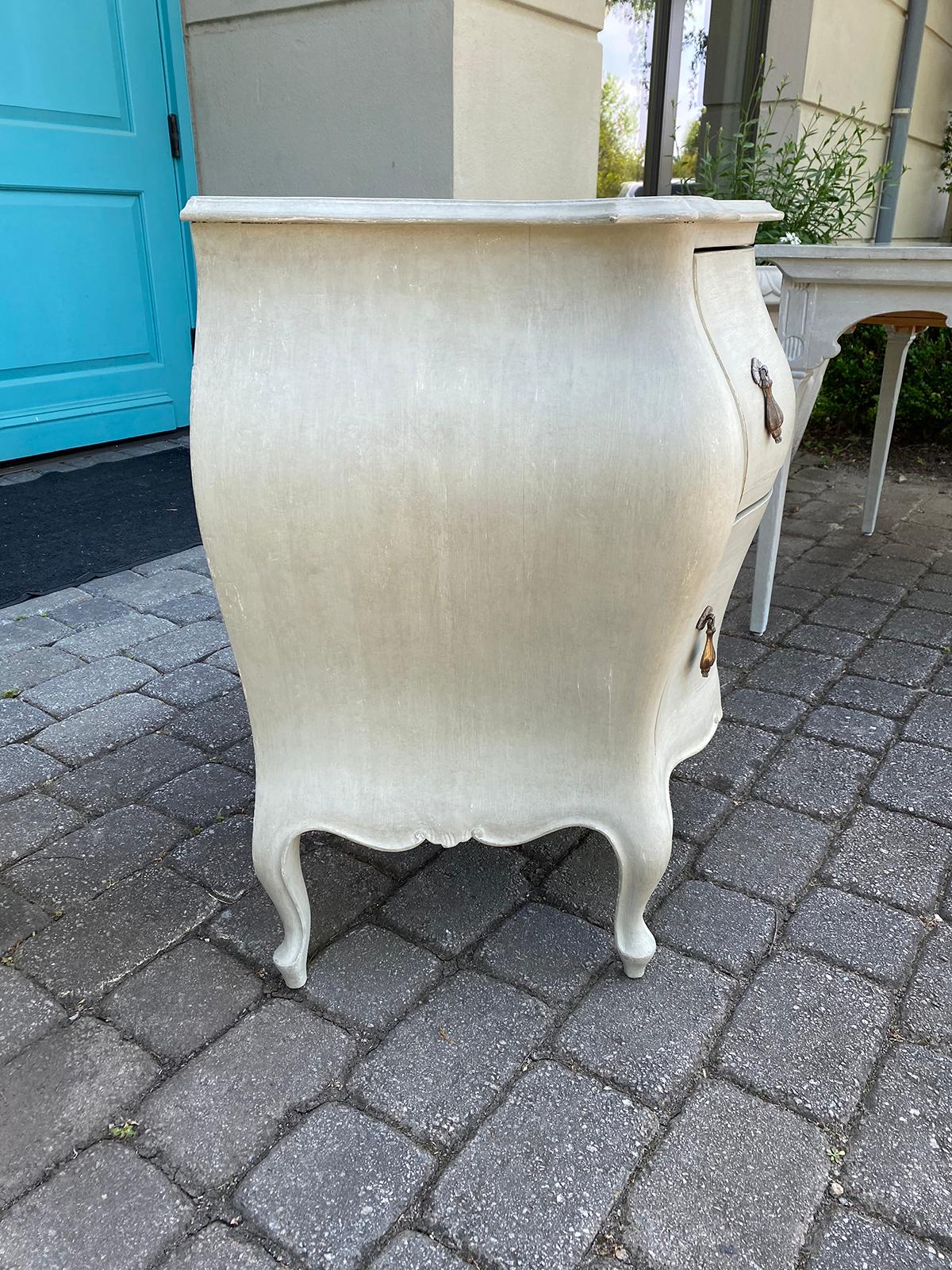 Early 19th Century Italian Bombe Painted 2 Drawer Bedside Commode, Custom Finish For Sale 1