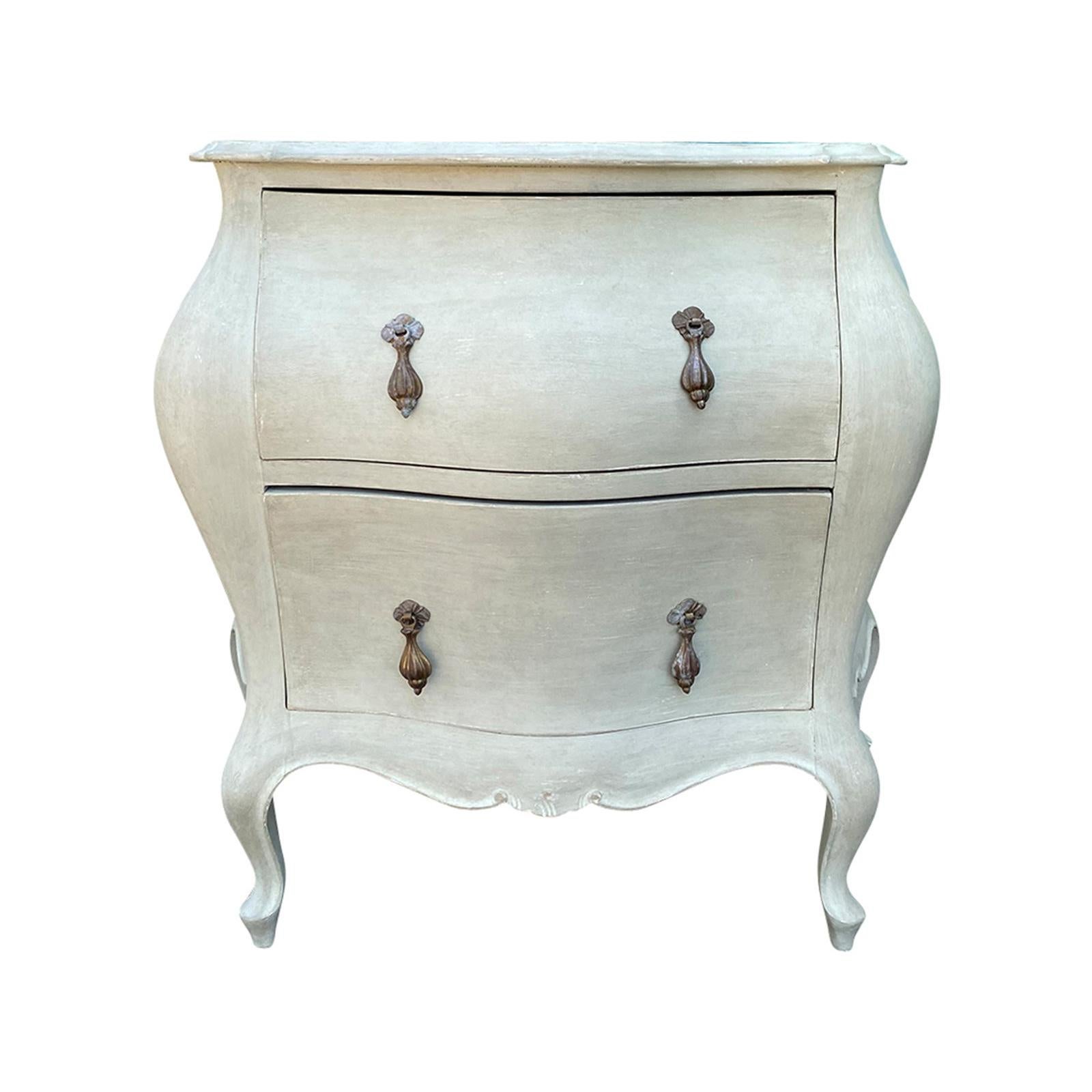 Early 19th Century Italian Bombe Painted 2 Drawer Bedside Commode, Custom Finish For Sale