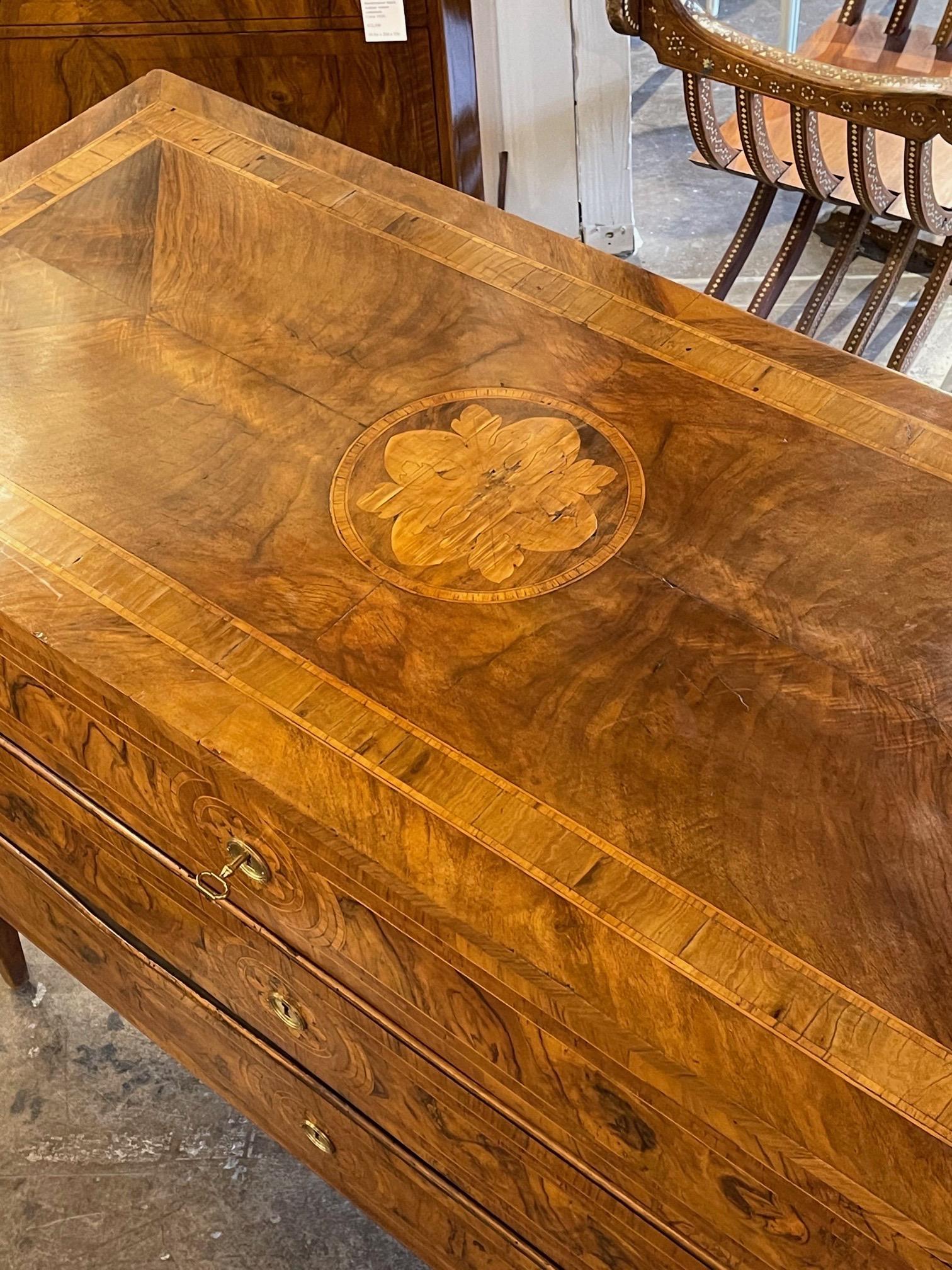 Inlay Early 19th Century Italian Burl Walnut Neoclassical Inlaid Commode