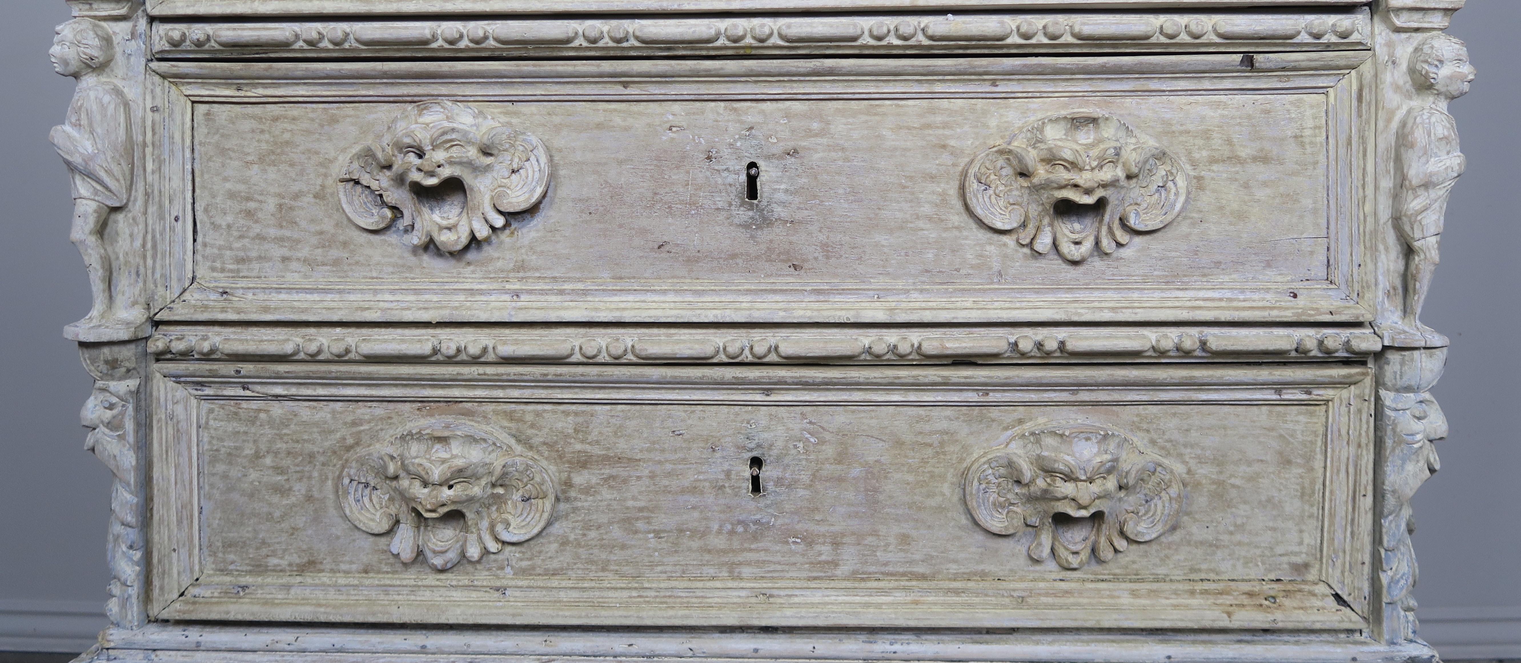 Bleached Early 19th Century Italian Carved Chest of Drawers