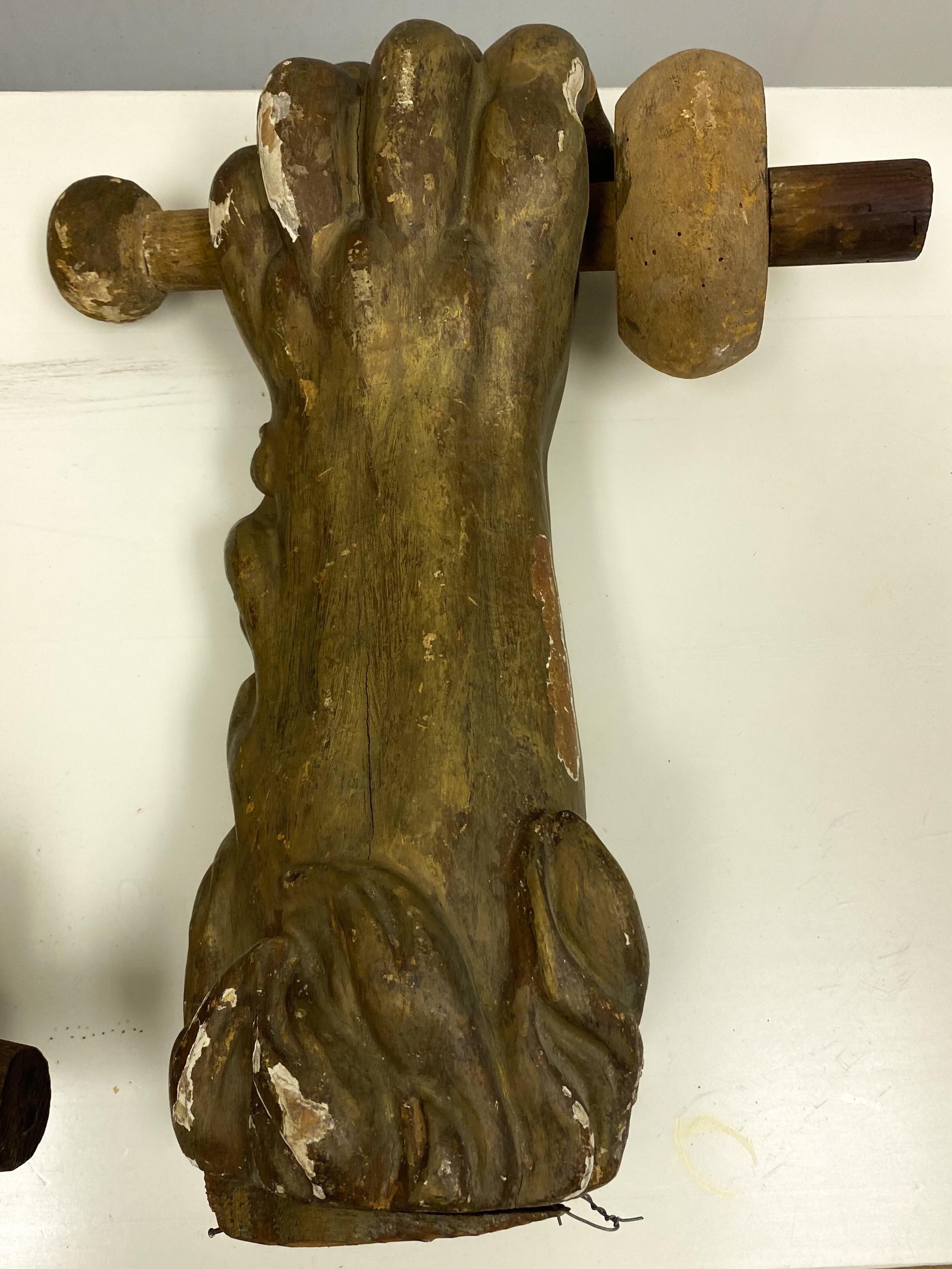 These are amazing! This is an early 19th century Italian carved giltwood sconces in the form of lion’s paws. Each paw curves to support the rustic candle cup. The arm is completed with carved fur. These do show some age appropriate wear.