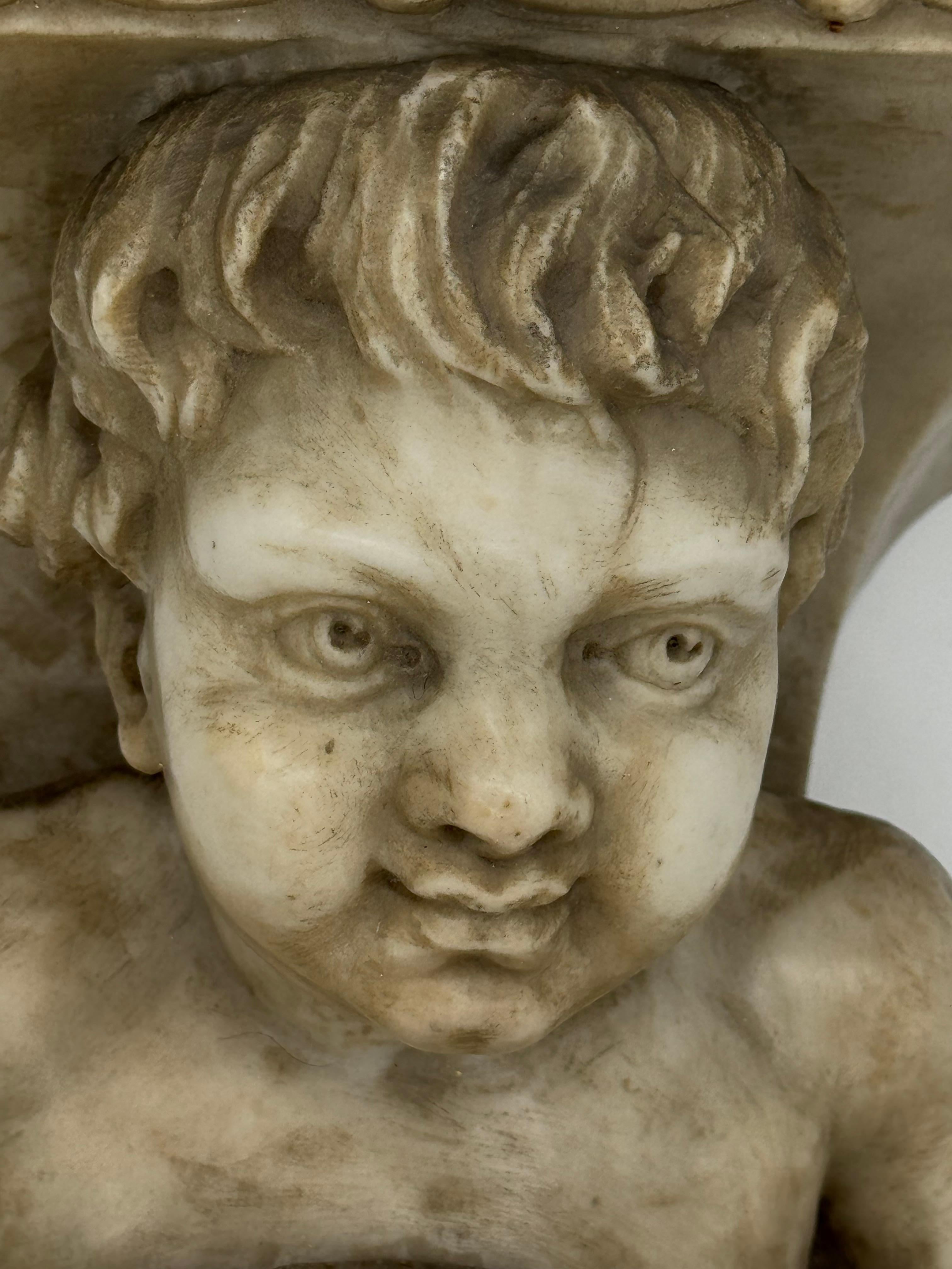 Appliques murales en marbre sculpté avec chérubins, début du 19e siècle, Italie en vente 4
