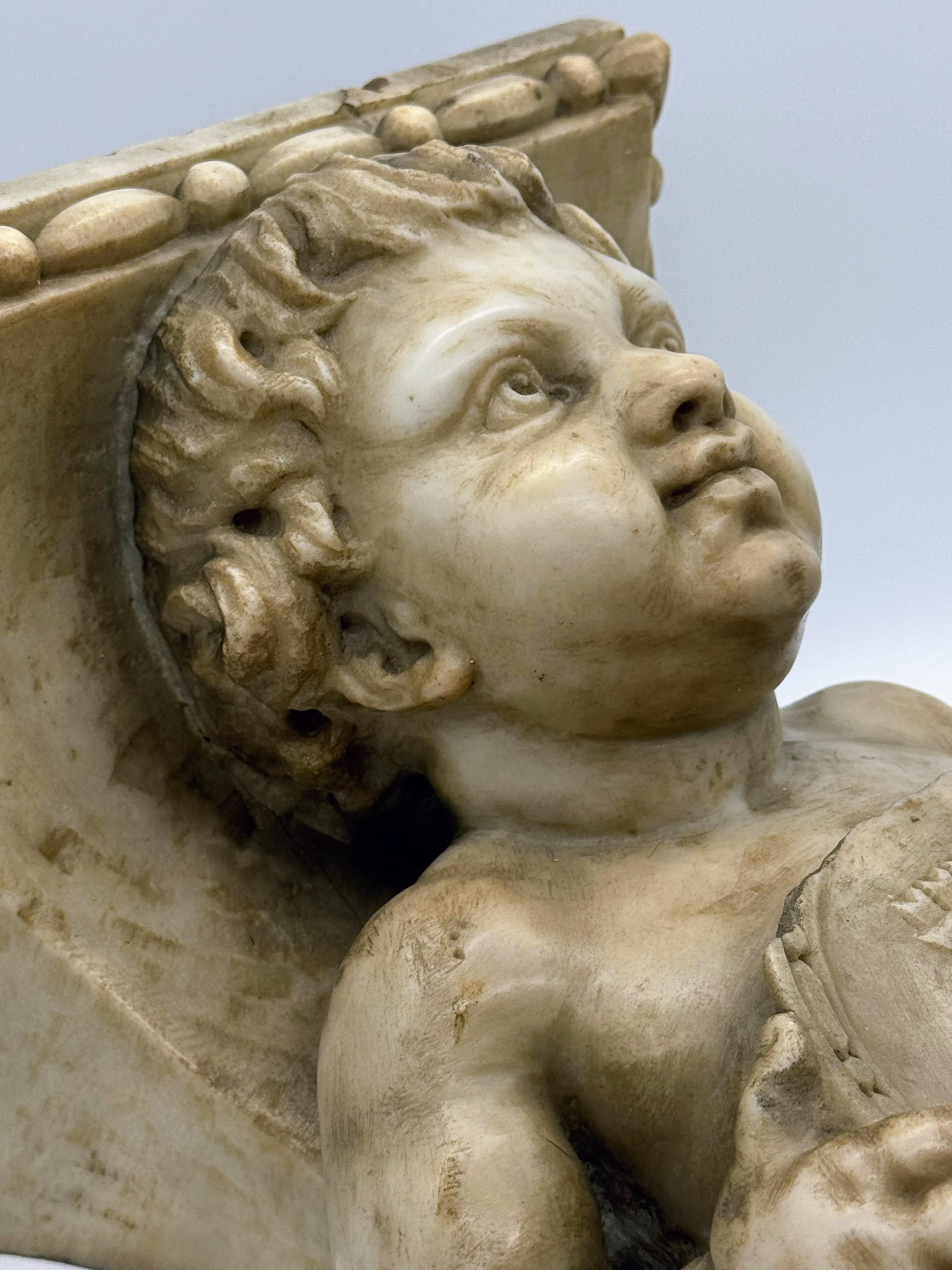 Appliques murales en marbre sculpté avec chérubins, début du 19e siècle, Italie en vente 5