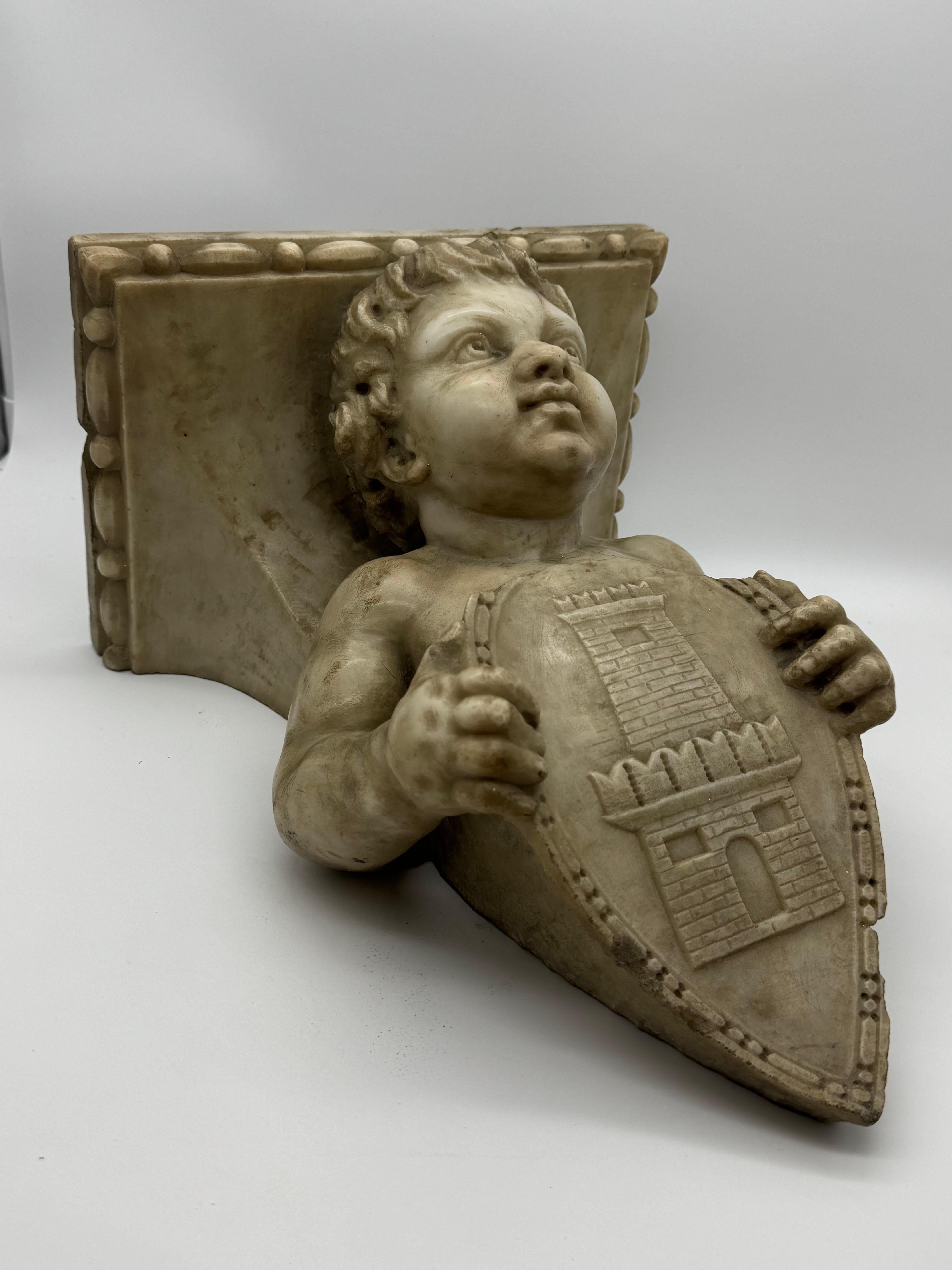 Appliques murales en marbre sculpté avec chérubins, début du 19e siècle, Italie en vente 6