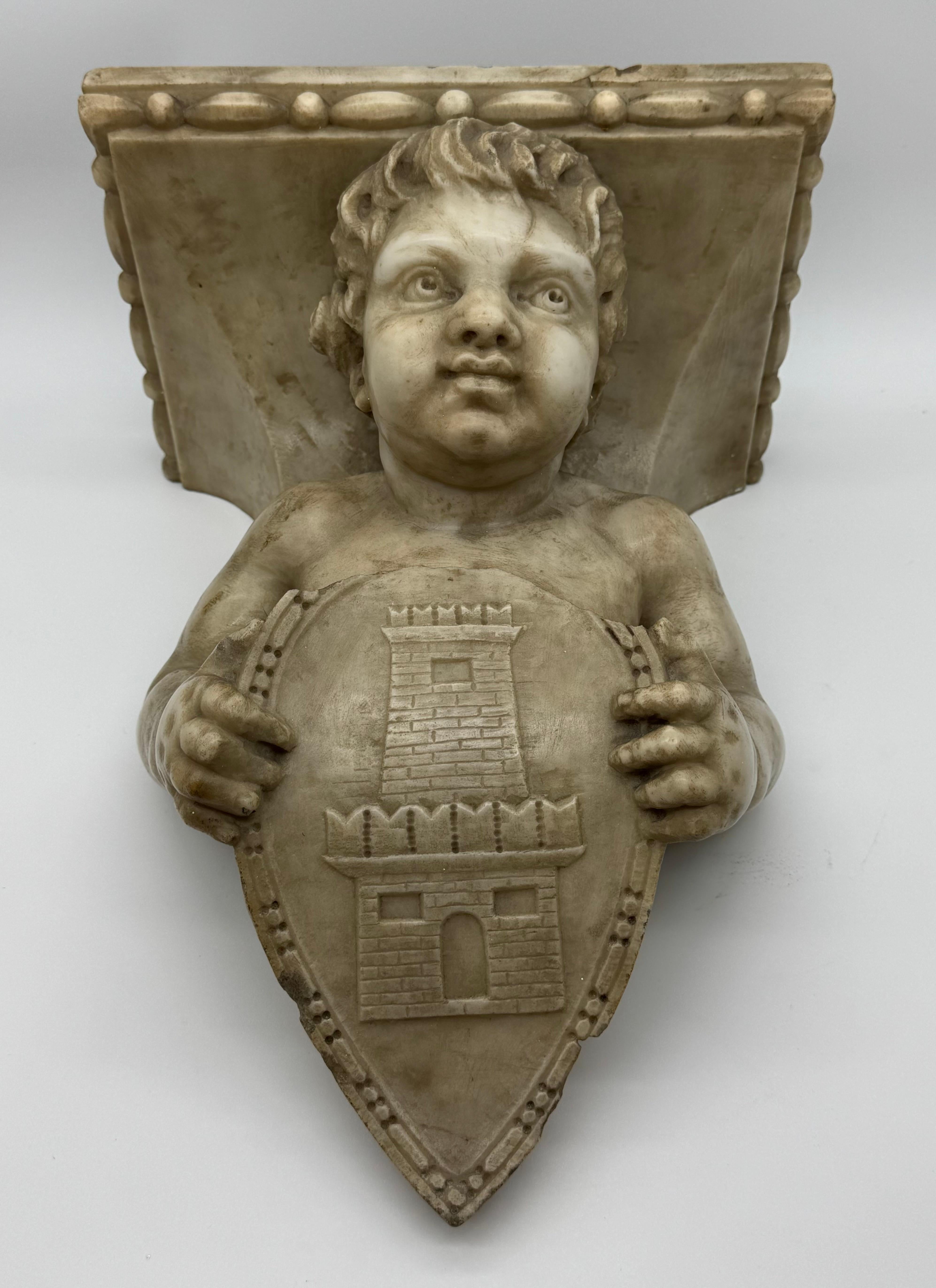 italien Appliques murales en marbre sculpté avec chérubins, début du 19e siècle, Italie en vente