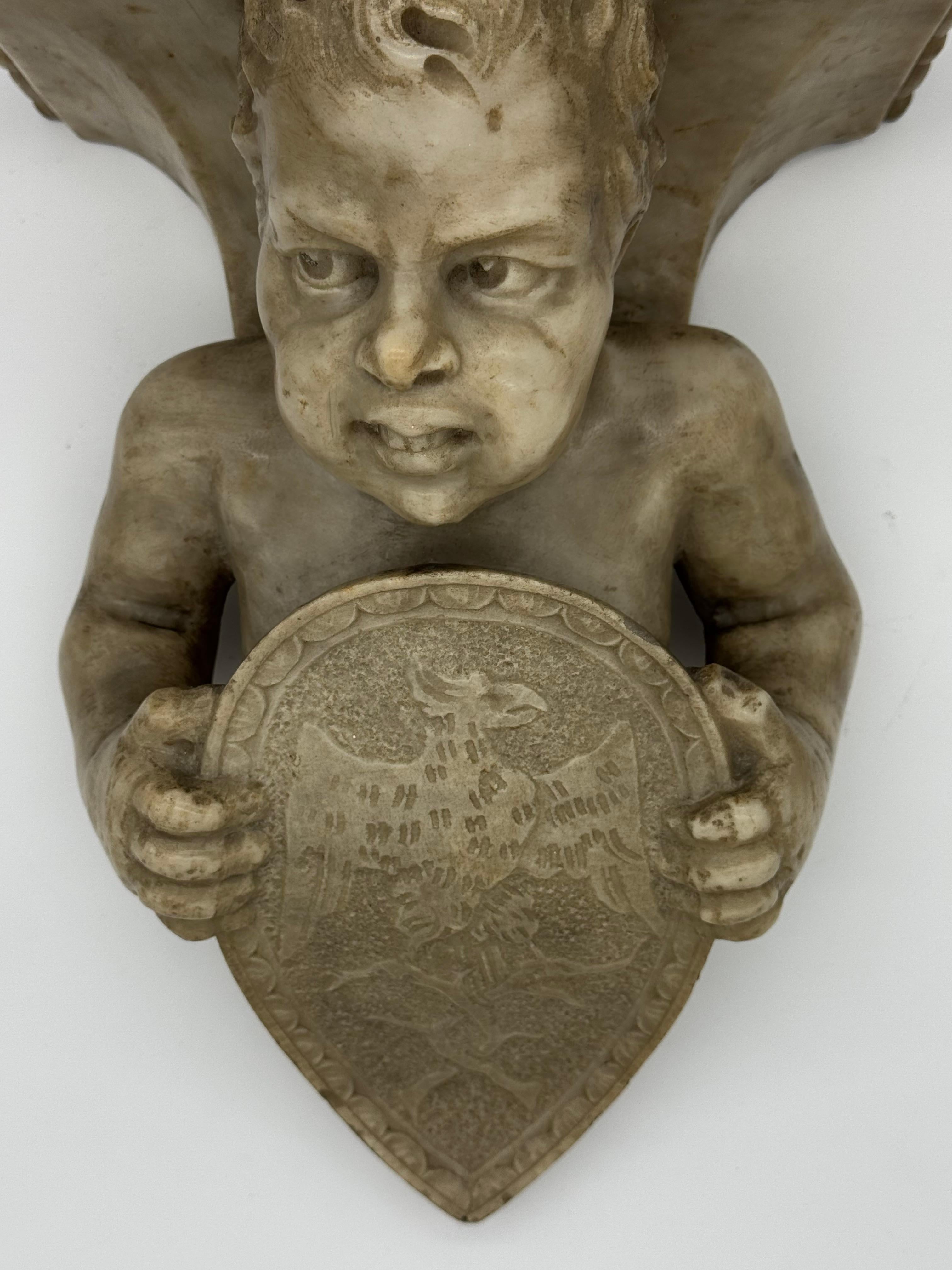 Appliques murales en marbre sculpté avec chérubins, début du 19e siècle, Italie État moyen - En vente à CABA, AR
