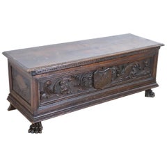 Antique Early 19th Century Italian Carved Walnut Blanket Chest