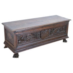 Antique Early 19th Century Italian Carved Walnut Blanket Chest